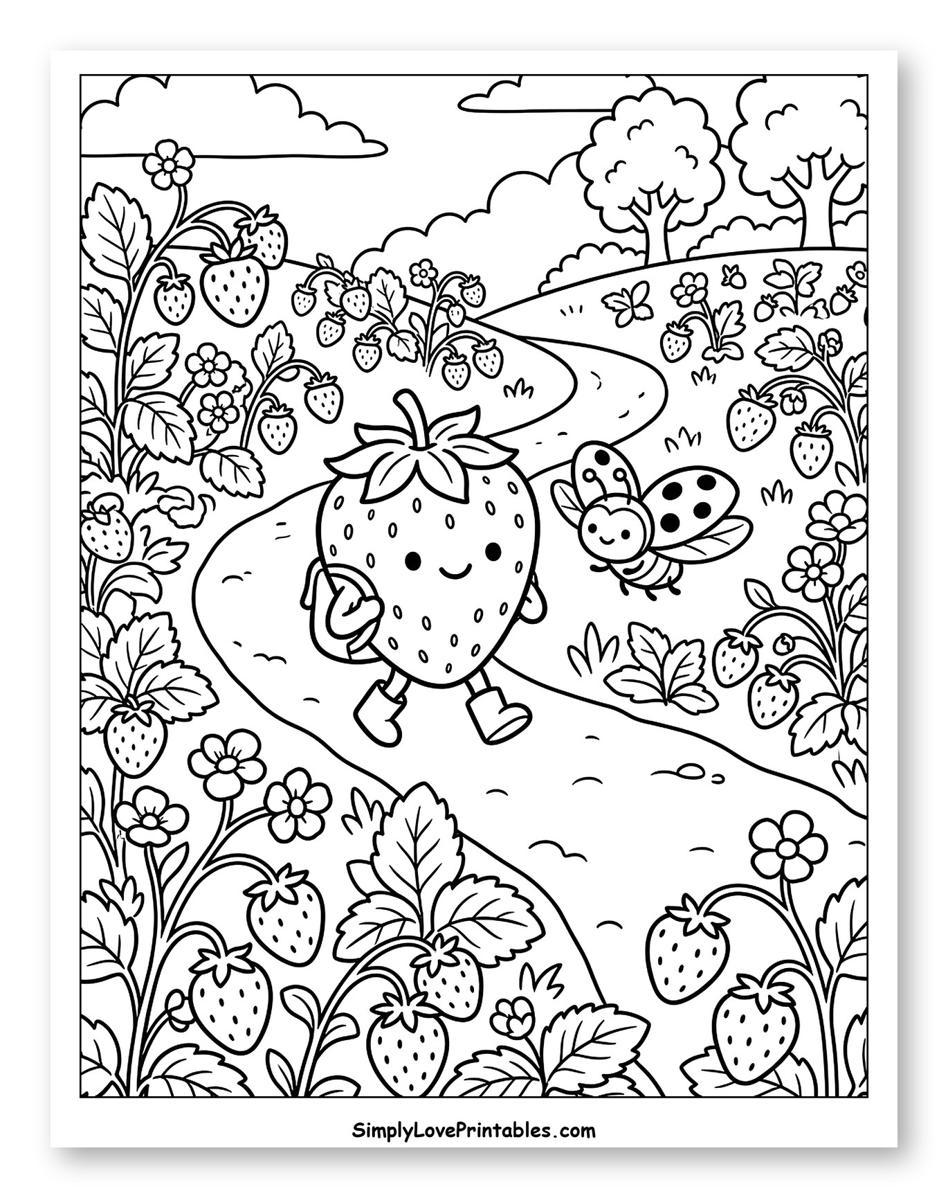 Strawberry and Ladybug Stroll Through Berry Patch