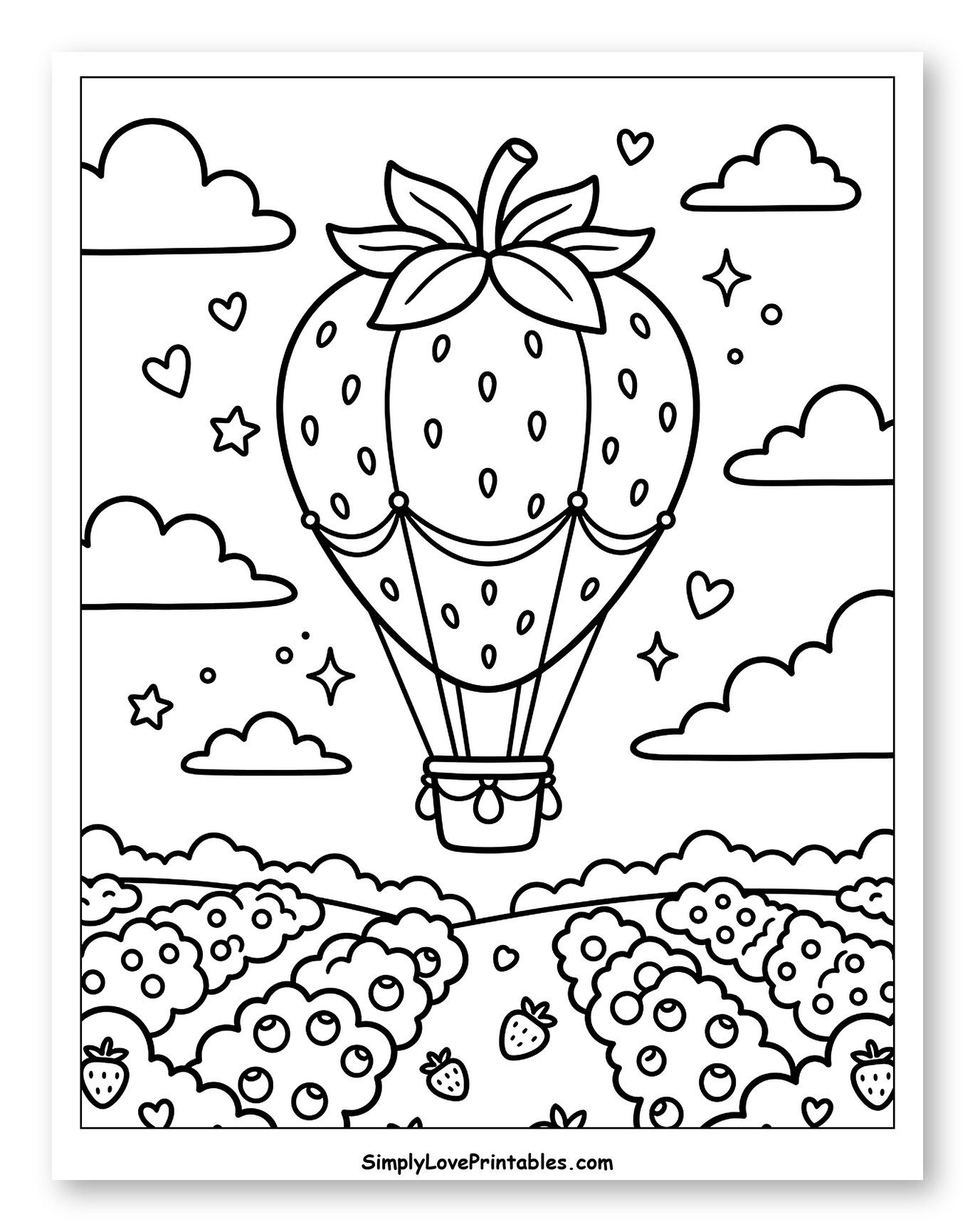 Strawberry Hot Air Balloon Over Berry Fields