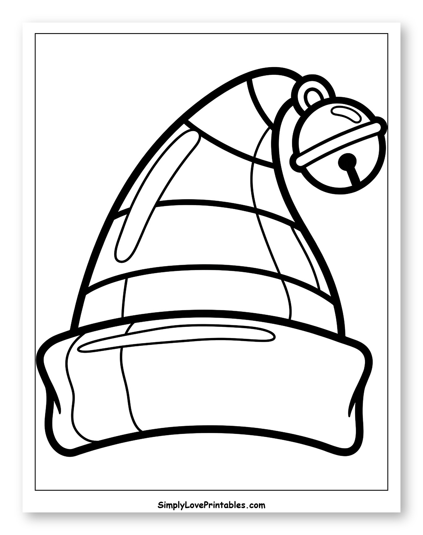Striped Christmas Elf Hat with a Jingle Bell Coloring Page for Toddlers