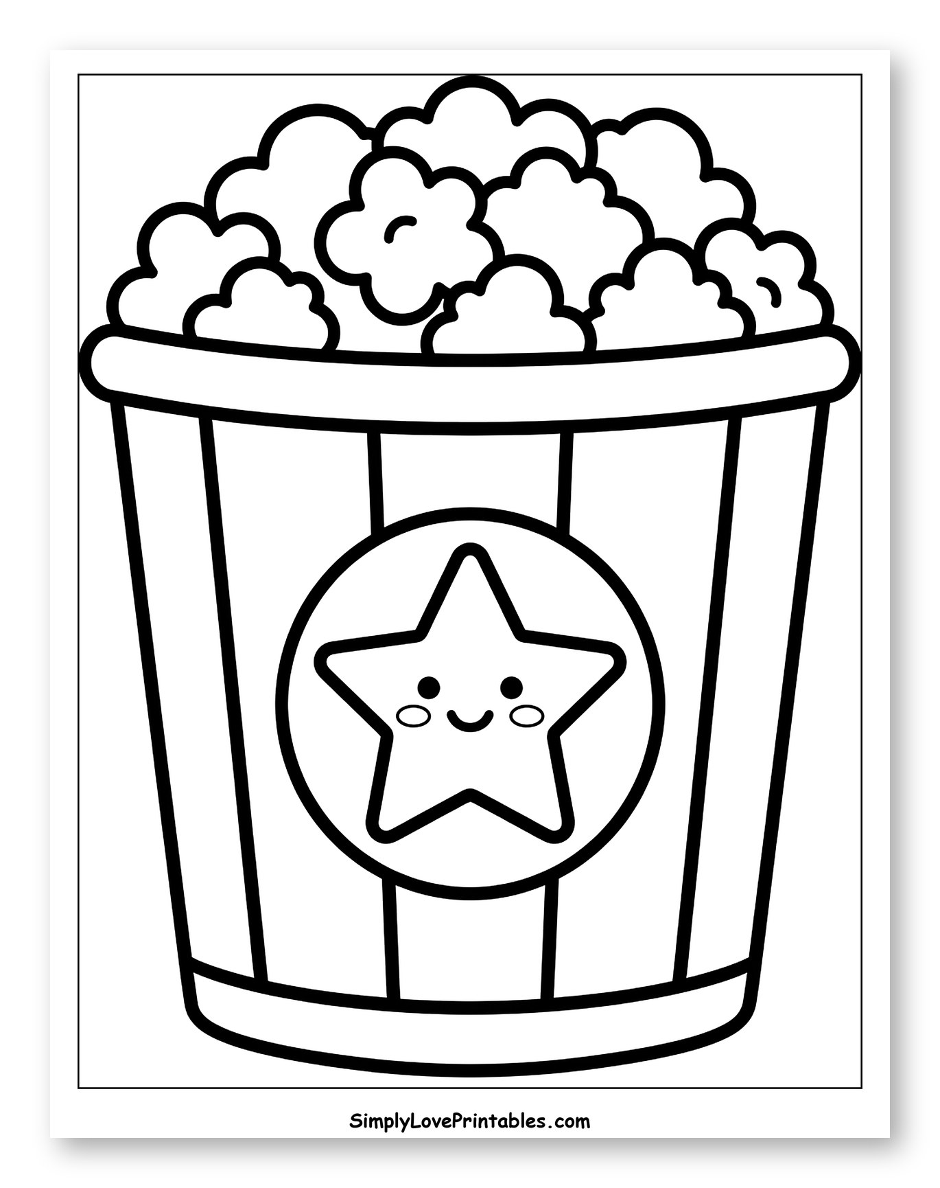 Striped Popcorn Bucket Full of Popcorn Coloring Sheet for Toddlers