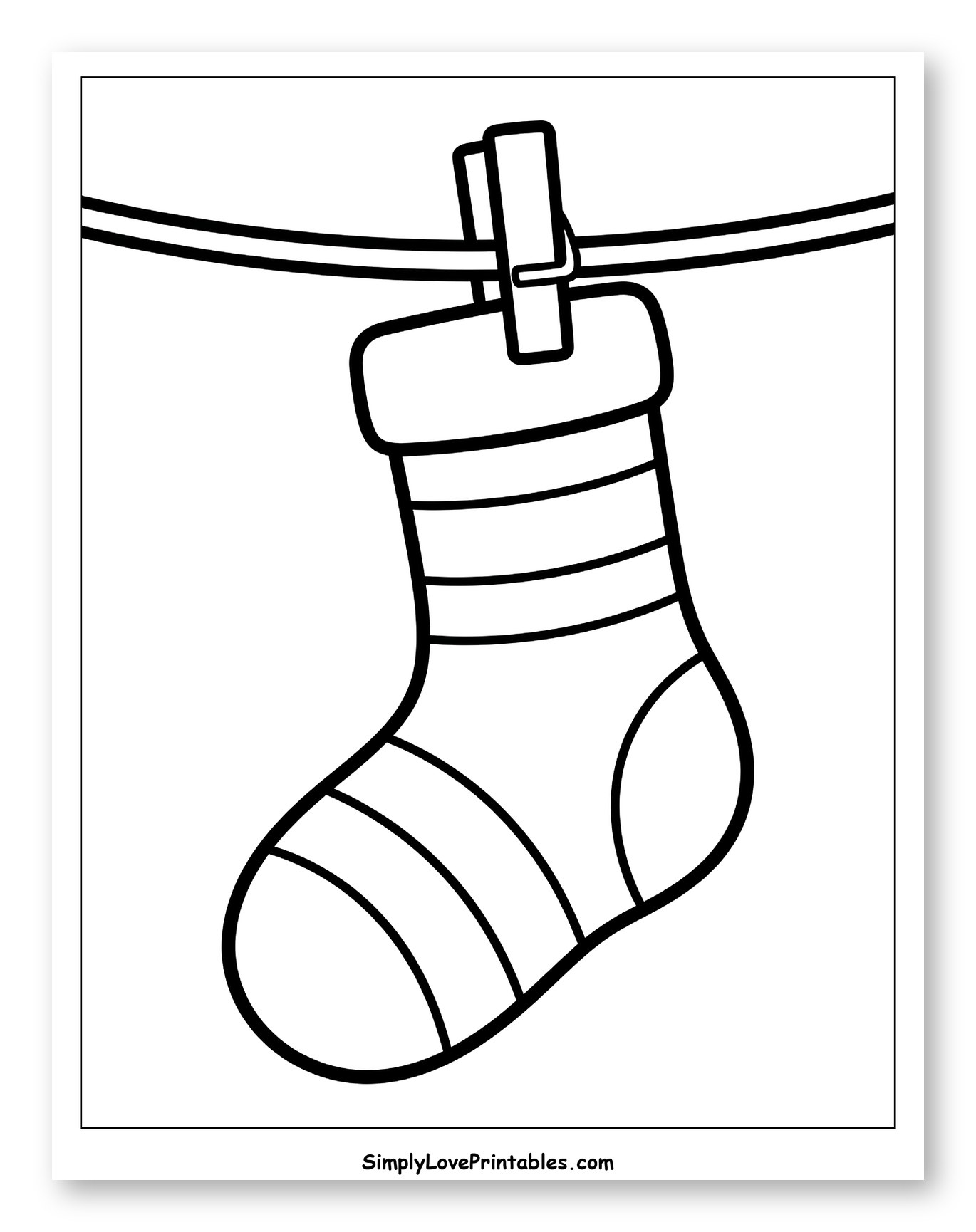 Striped Sock Hanging on a Clothesline Coloring Sheet for Toddlers