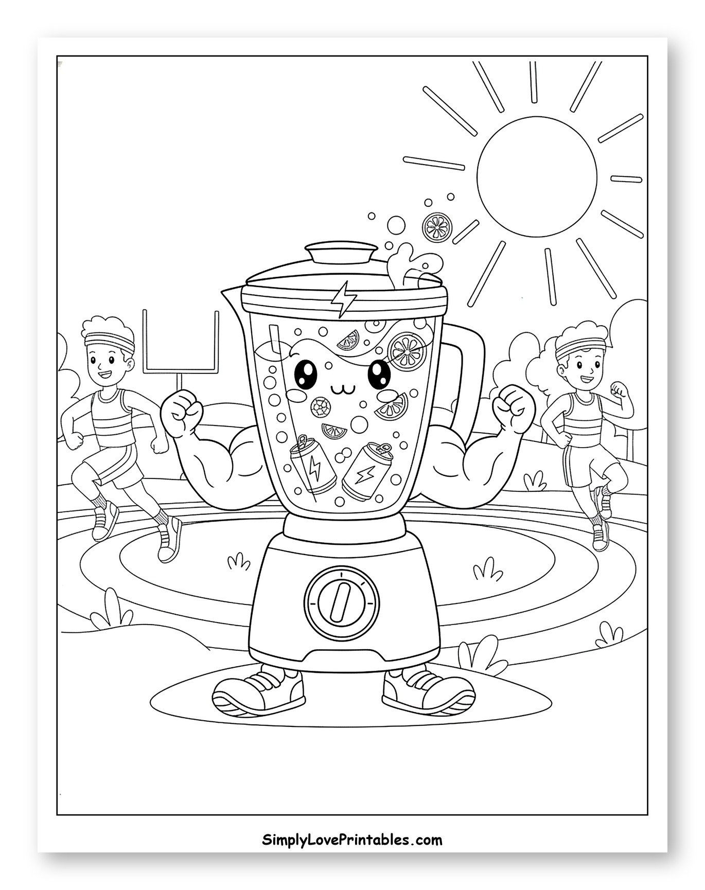 Strong Blender, Kids Exercising Under the Sun Coloring Sheet for Kids