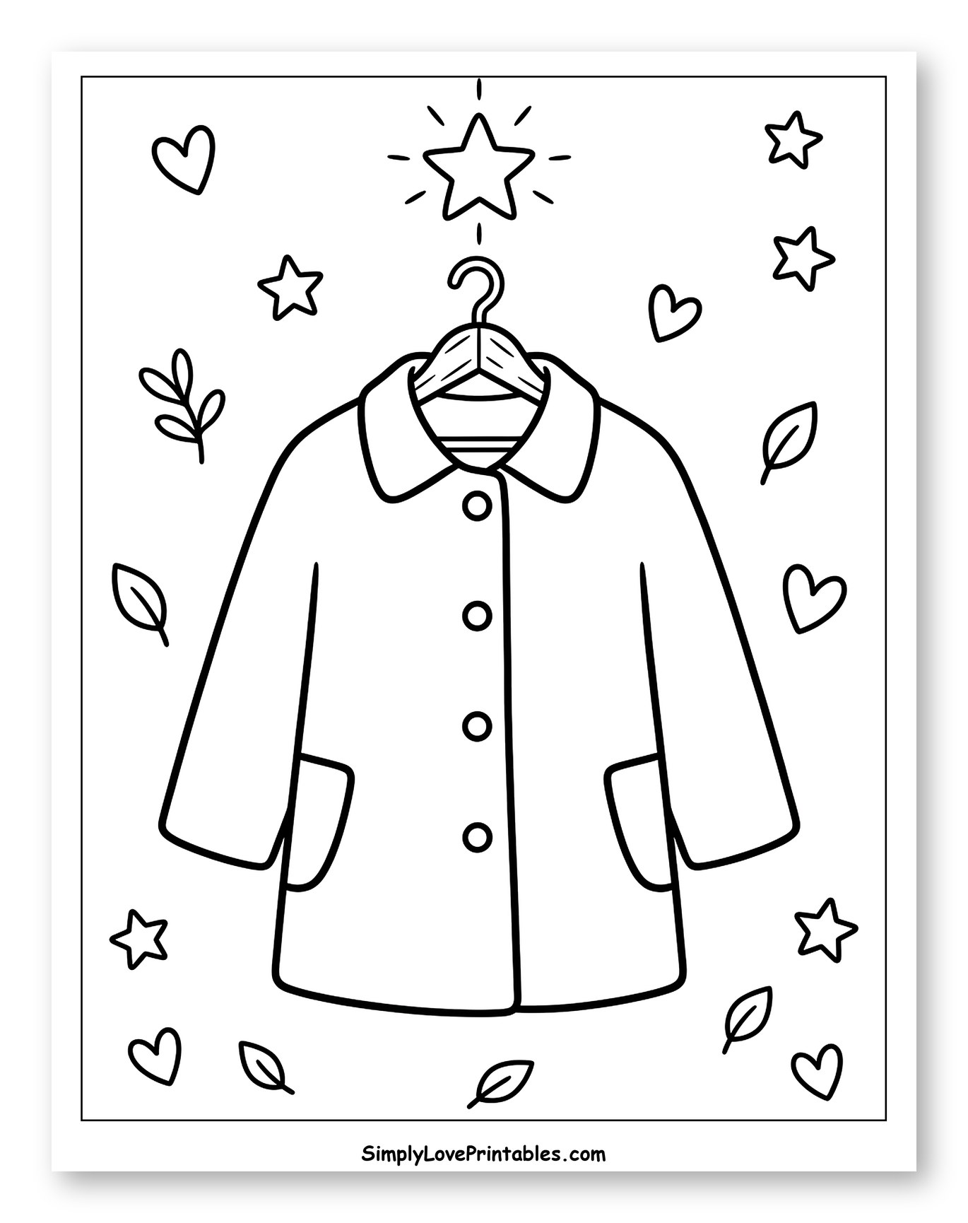 Stylish Coat with Hearts, Stars, and Leaves
