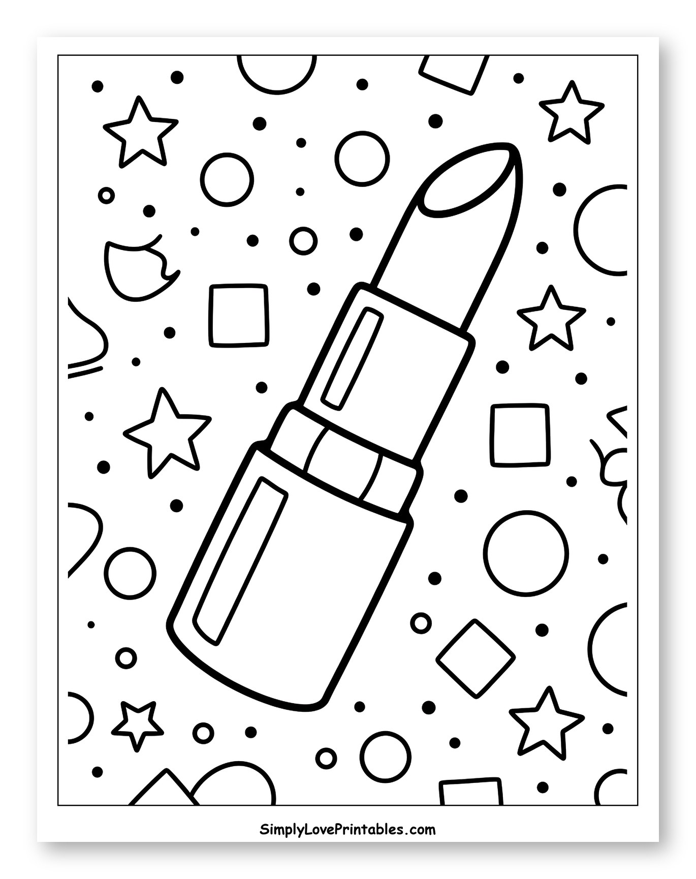 Stylish Lipstick Surrounded by Fun Shapes to Color for Adults