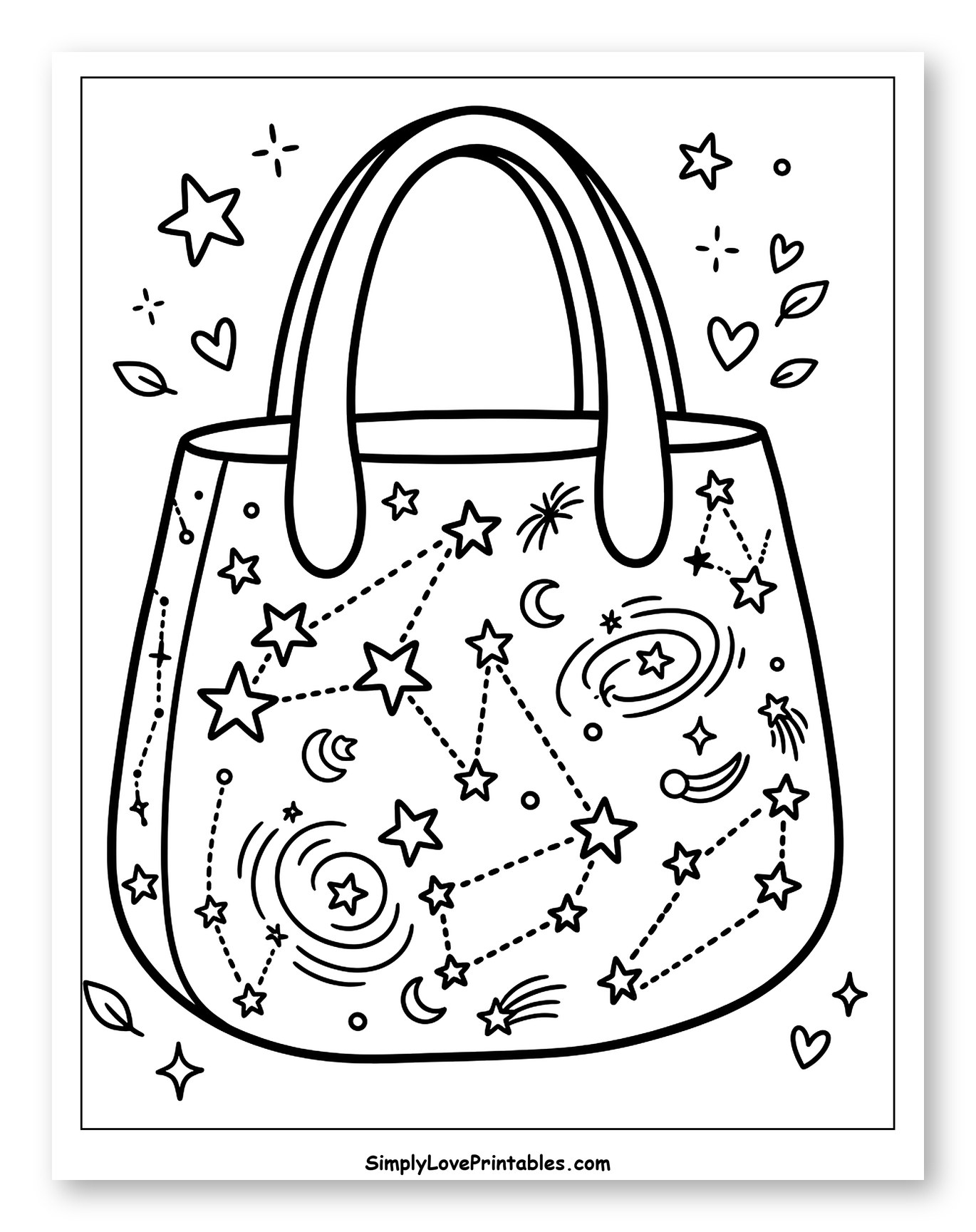 Stylish Purse with Starry Design Coloring Sheet for Adults