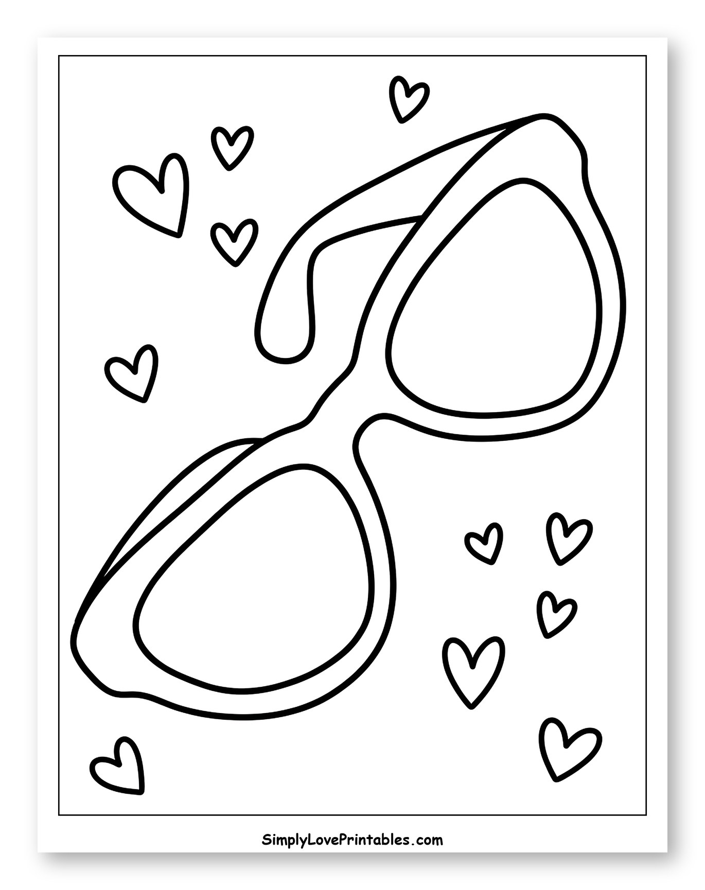 Stylish Sunglasses with Floating Hearts Coloring Page for Adults