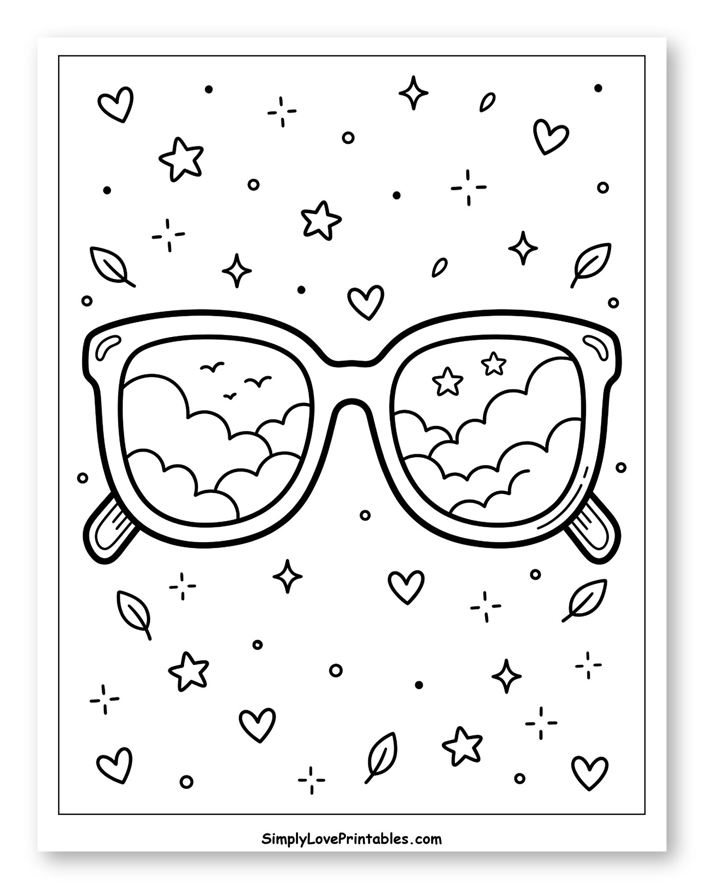 Stylish Sunglasses with Sky Reflections Coloring Page for Adults