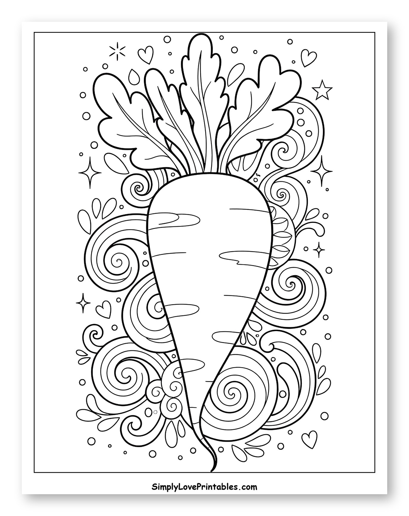Stylized Carrot with Organic Swirls and Hearts