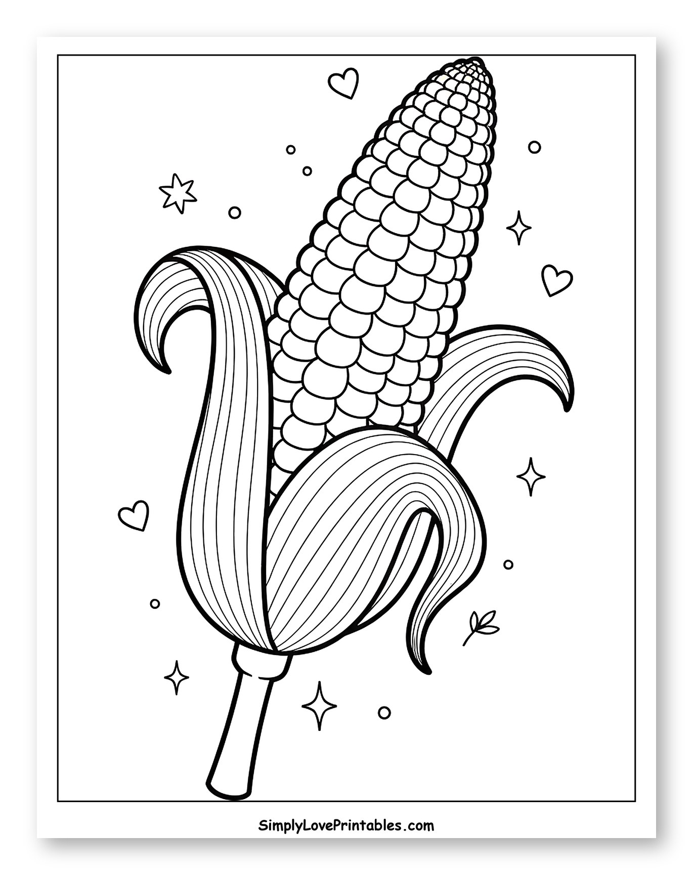 Stylized Ear of Corn with Hearts and Stars to Color for Adults