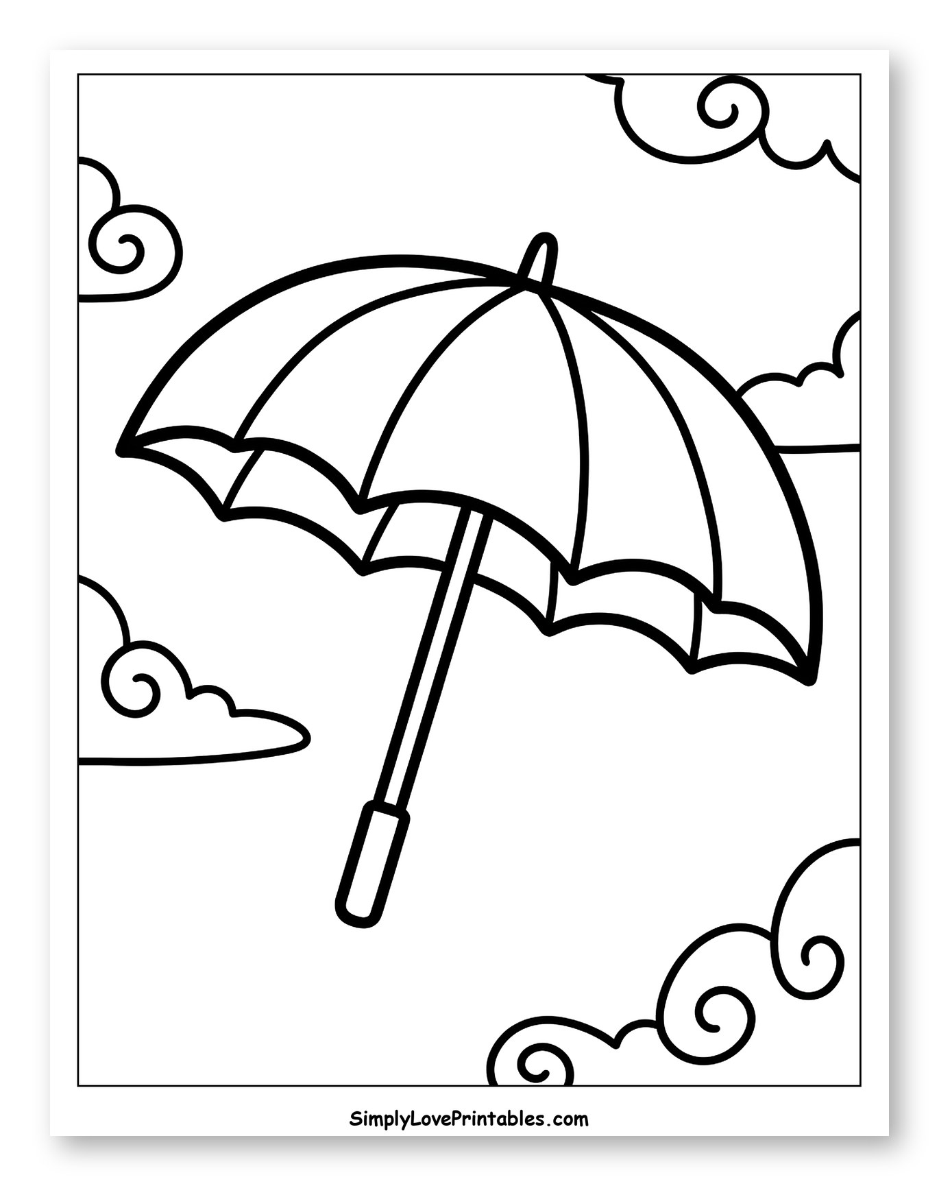 Stylized Umbrella and Swirly Clouds