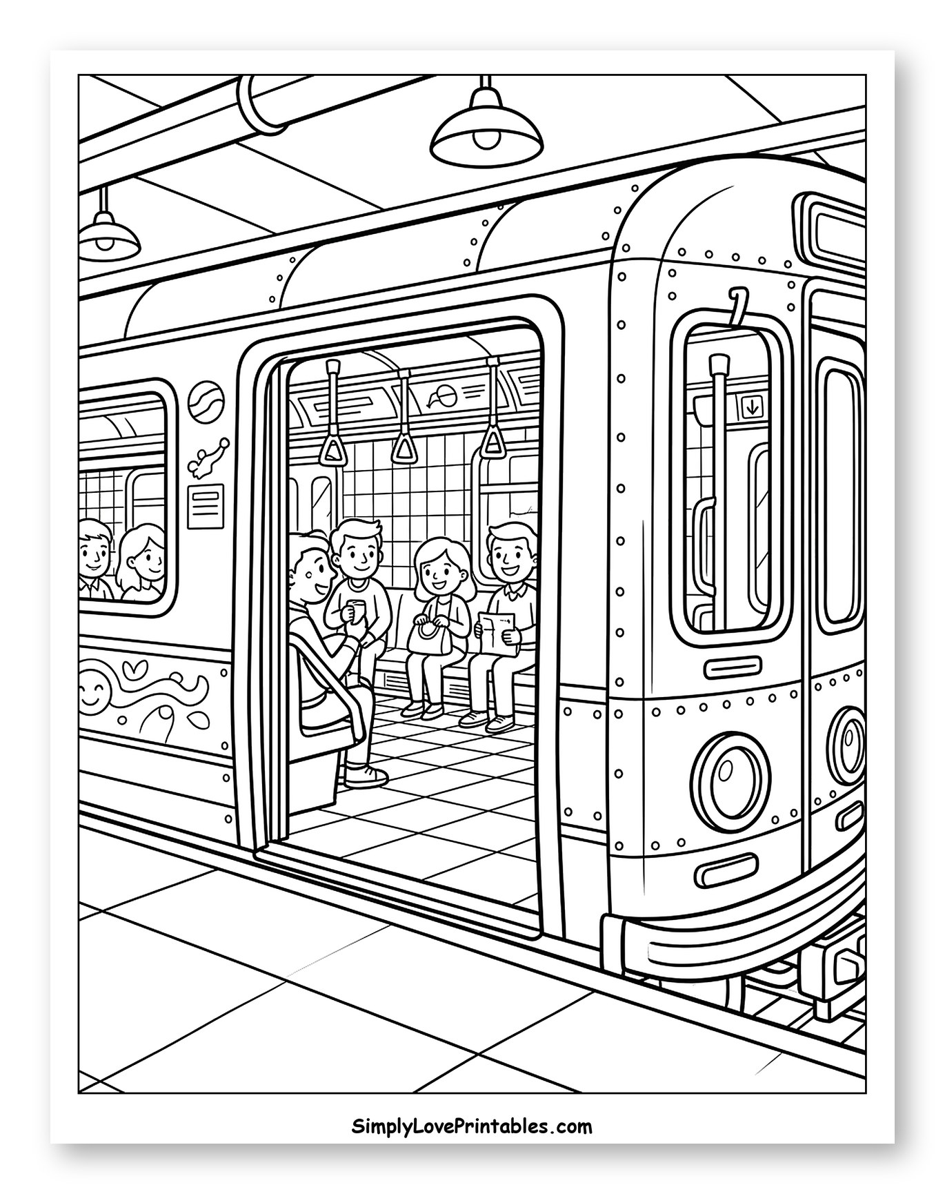 Subway Train with Passengers on Board to Color for Kids