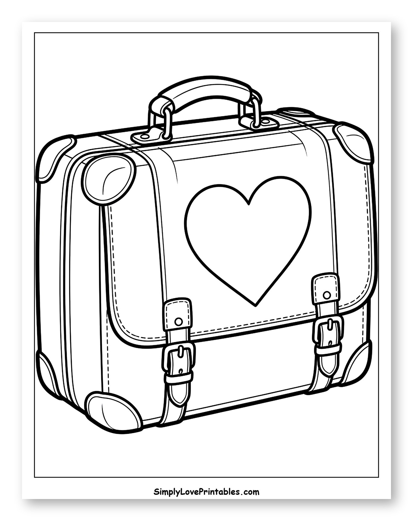 Suitcase with a Heart Design Coloring Page for Toddlers