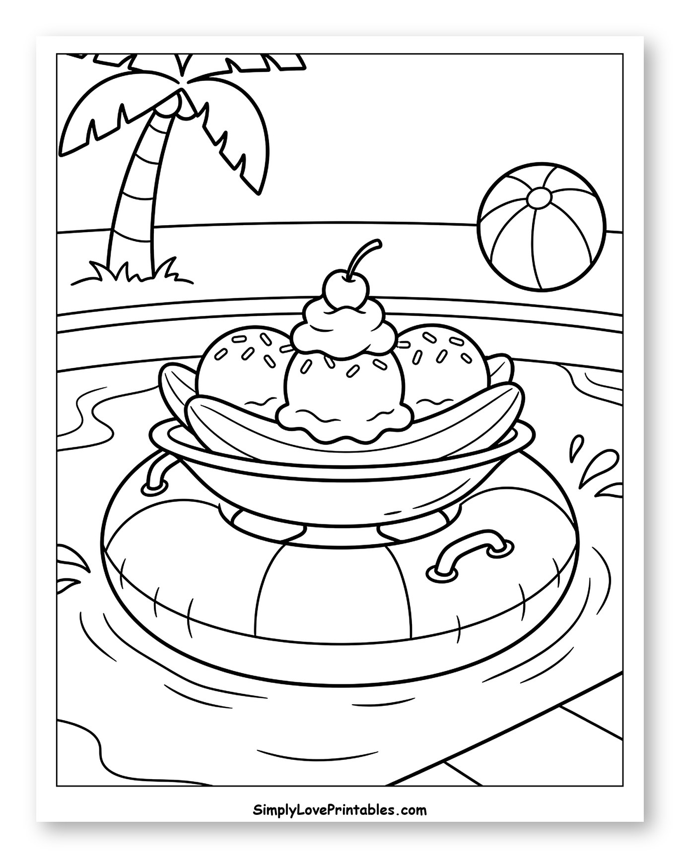 Summer Banana Split with Palm Tree and Beach Ball