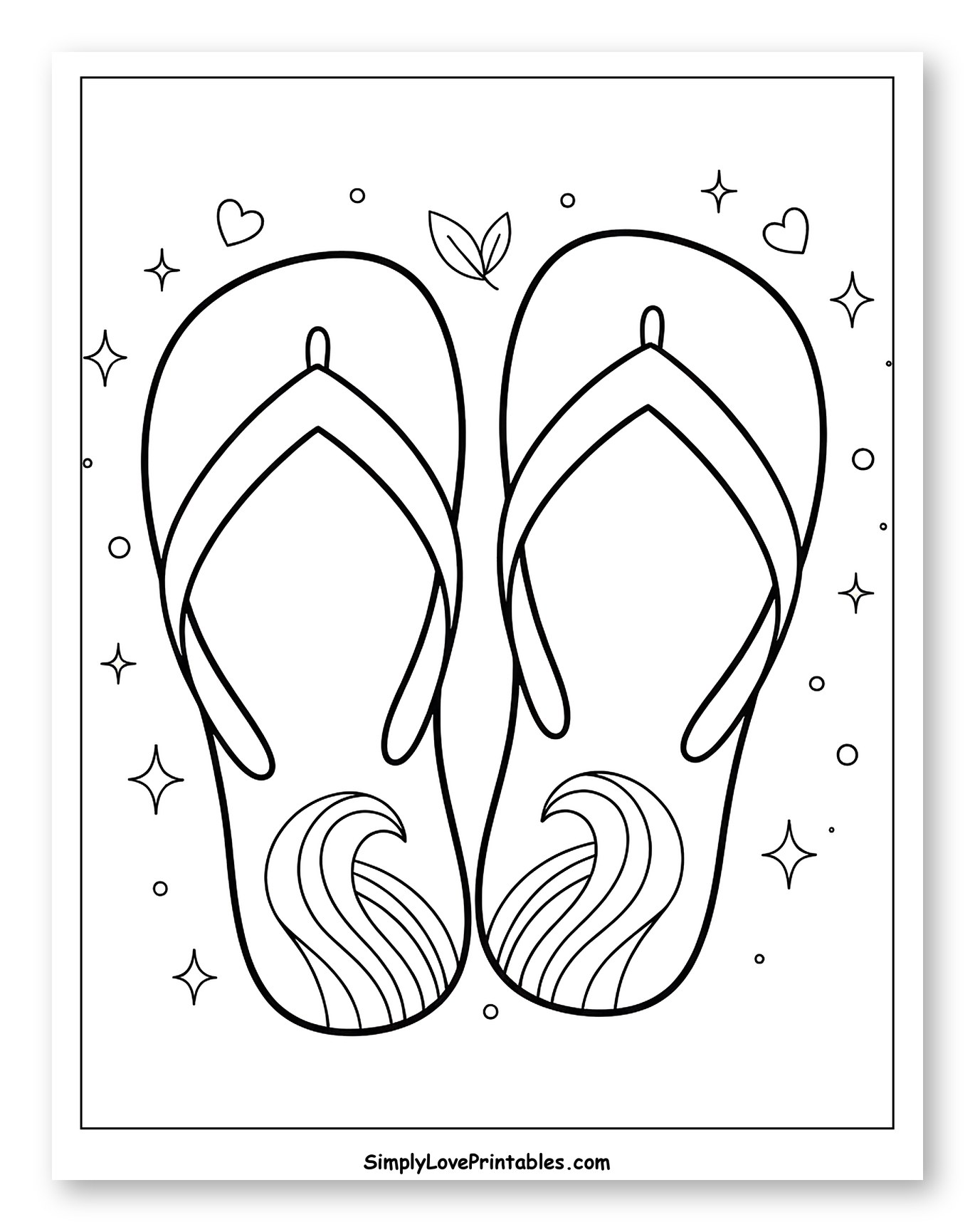 Summer Flip Flops with Waves and Sparkles to Color for Adults