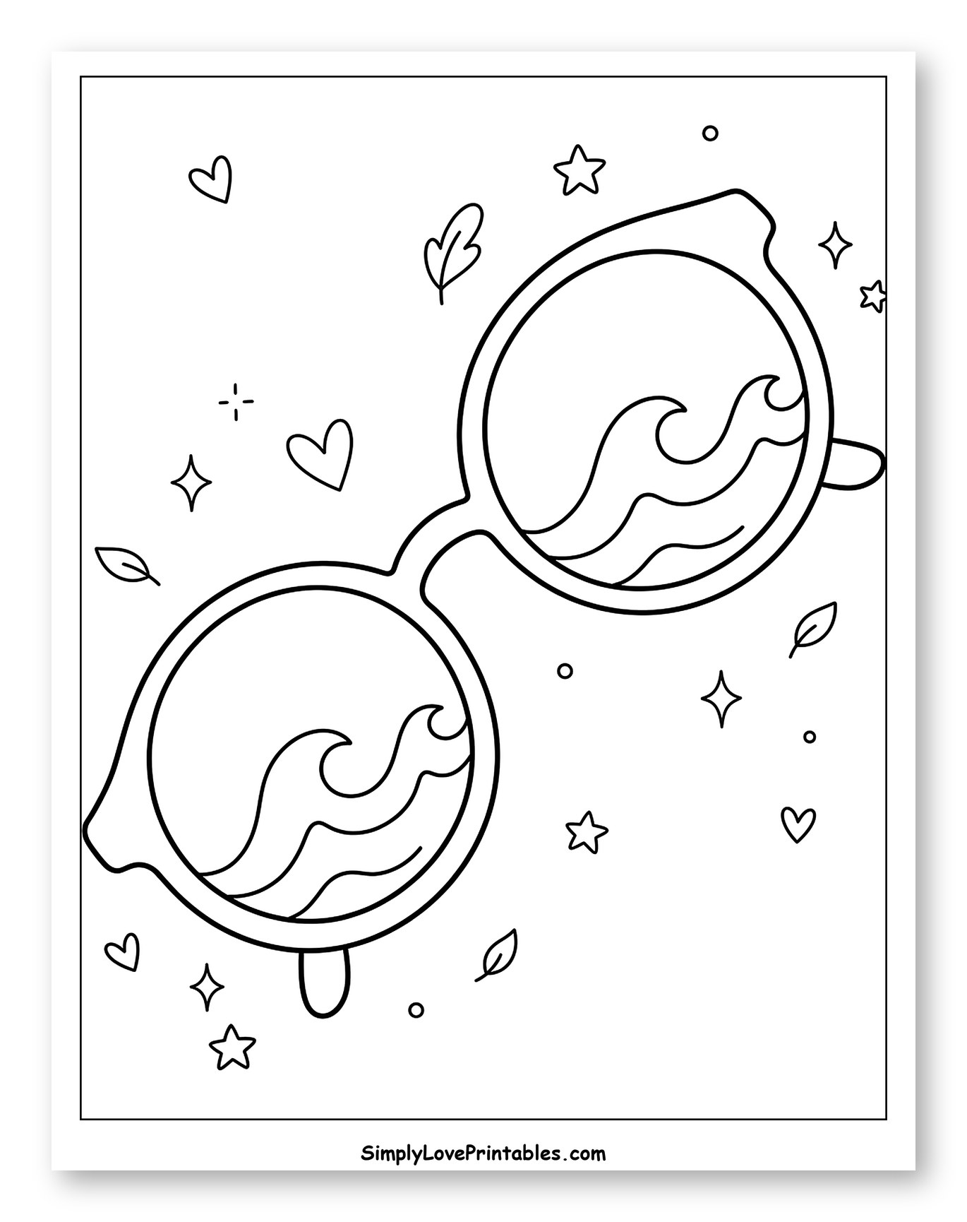 Summer Sunglasses with Ocean Waves and Stars to Color for Adults