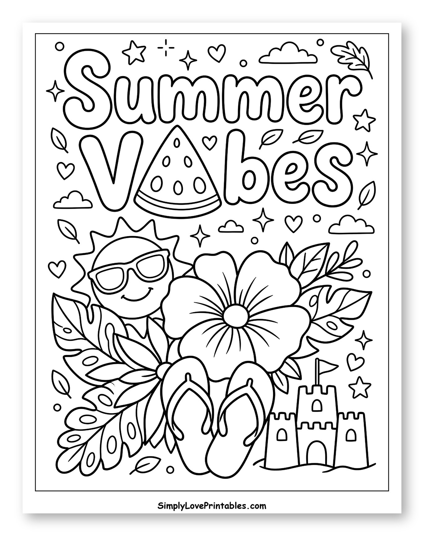 Summer Vibes with Beach and Tropical Fun Coloring Page for Adults