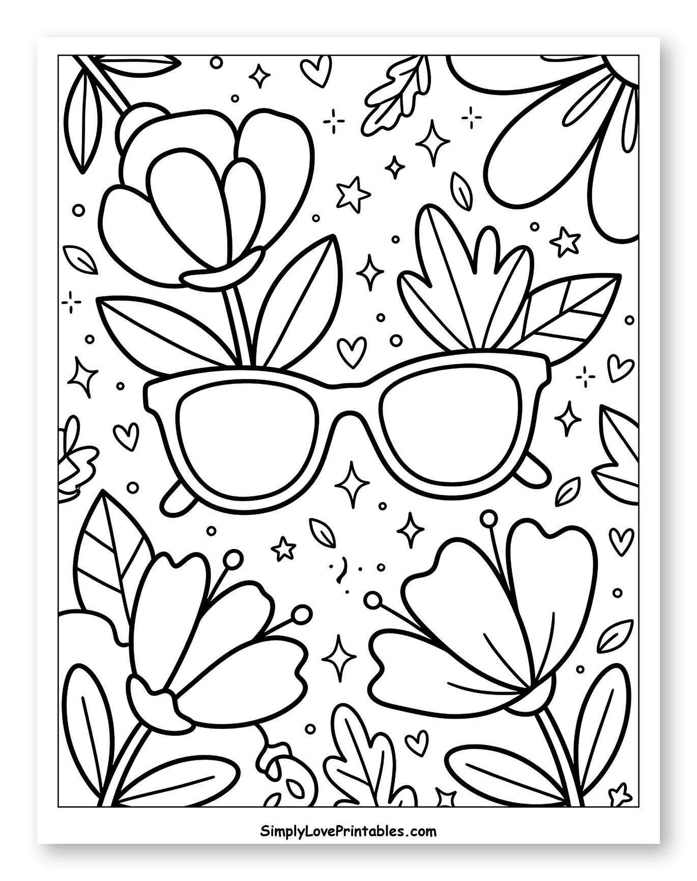 Sunglasses with Blooming Flowers and Hearts