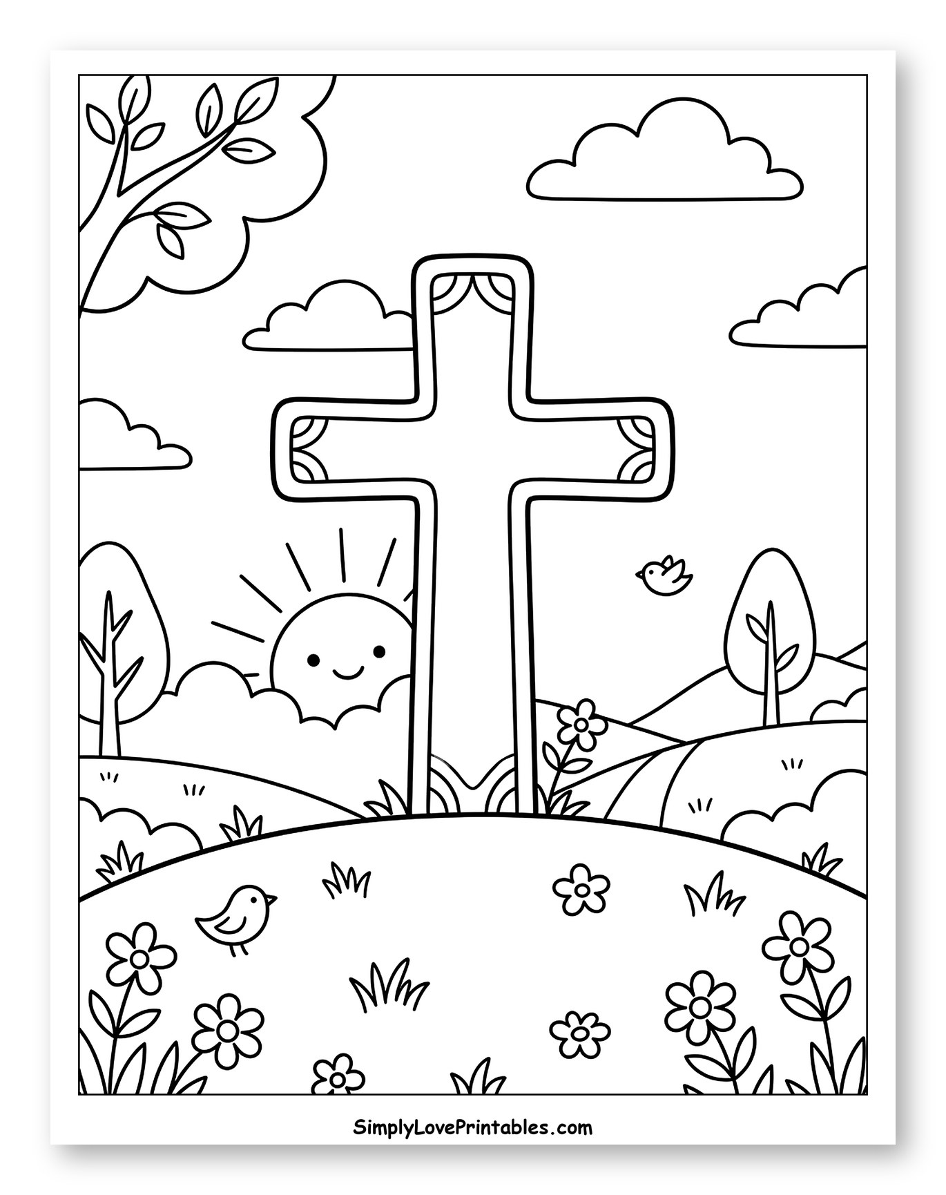 Sunrise Behind a Cross with Flowers