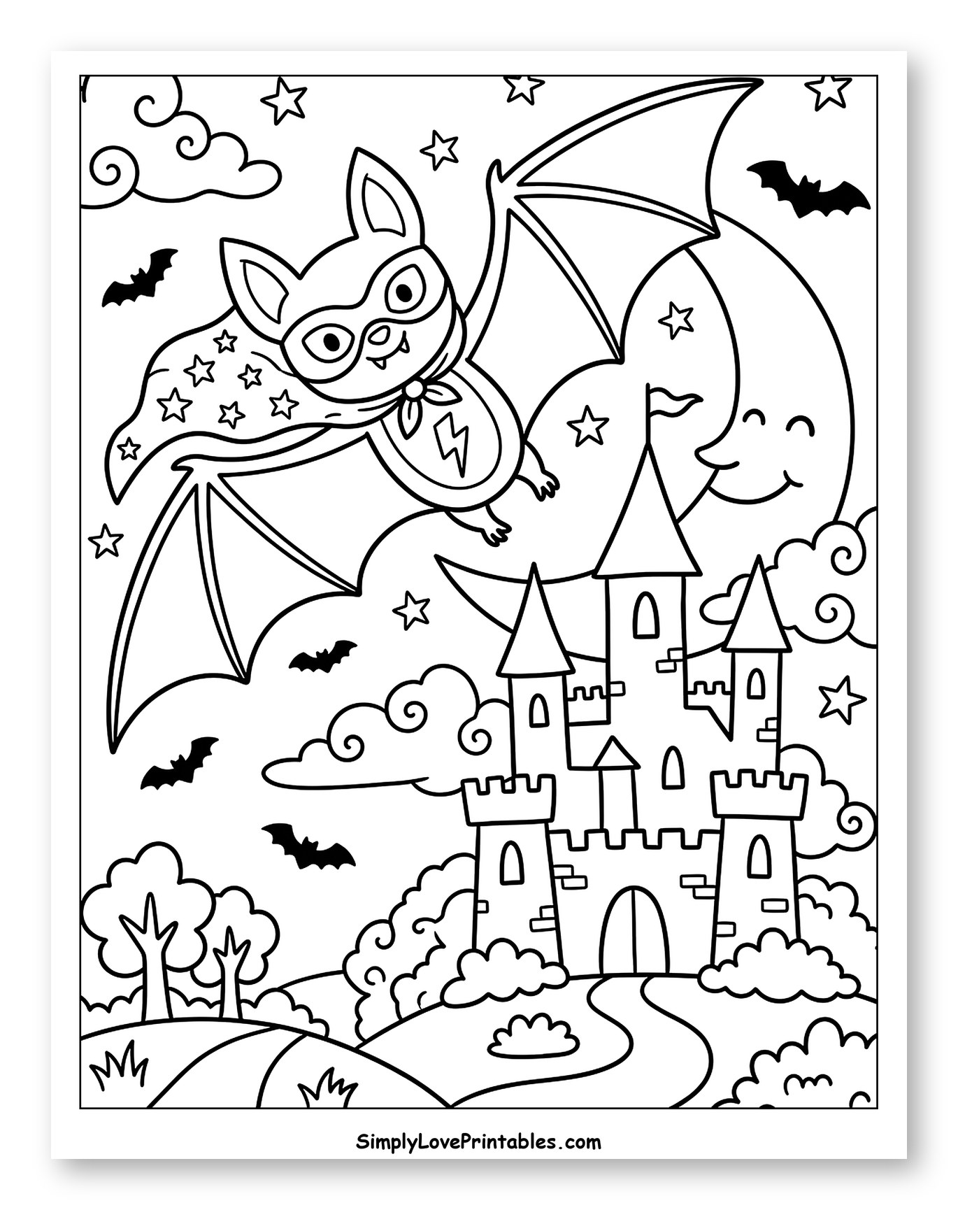 Superhero Bat Flying Over a Spooky Castle