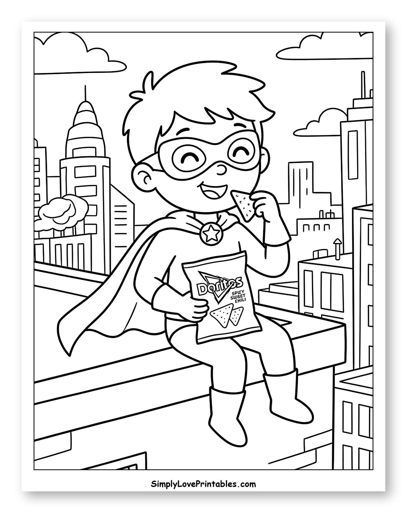 Superhero Boy Eating Doritos on Rooftop