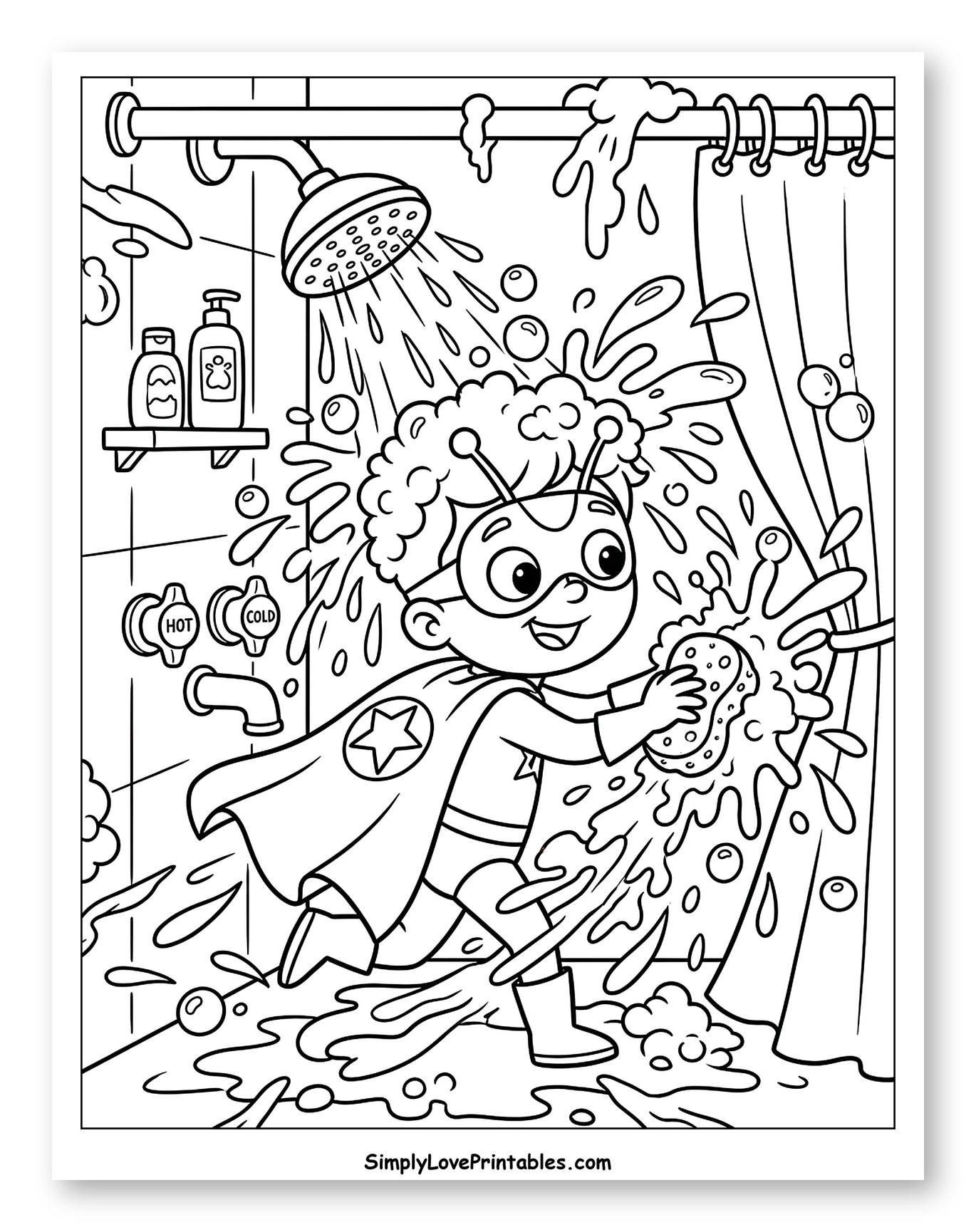 Superhero Boy Taking a Playful Shower