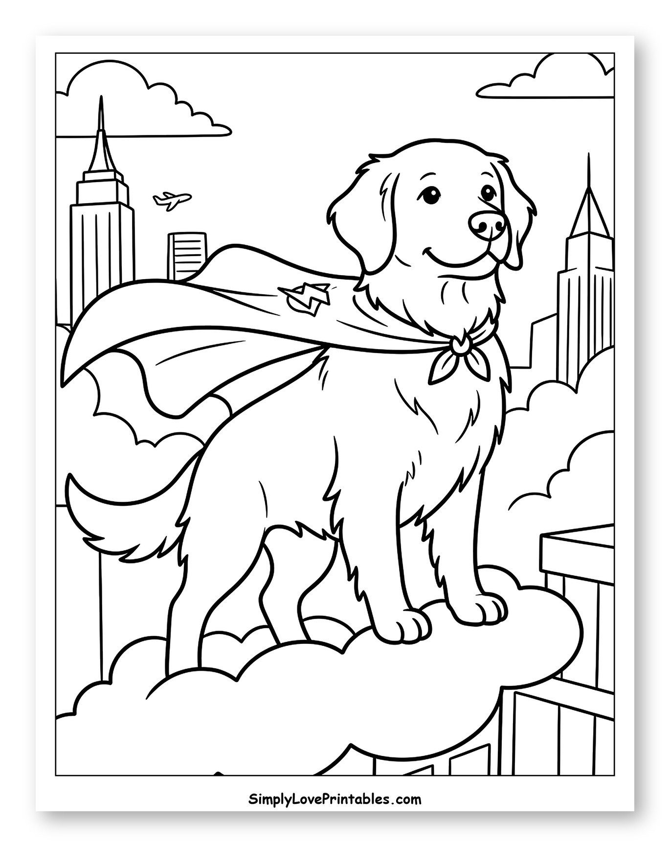 Superhero Golden Retriever Above the City