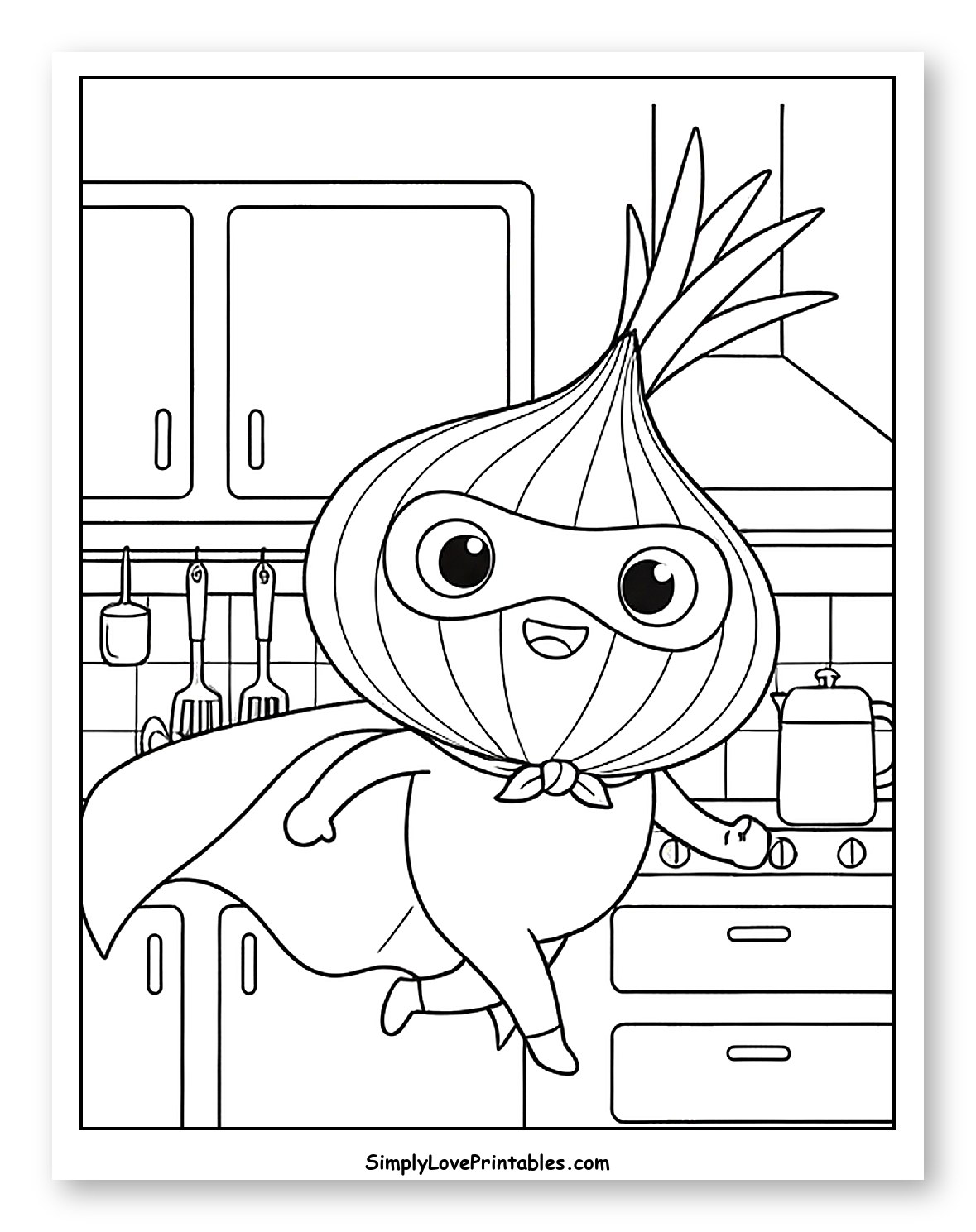 Superhero Onion Flying in a Kitchen