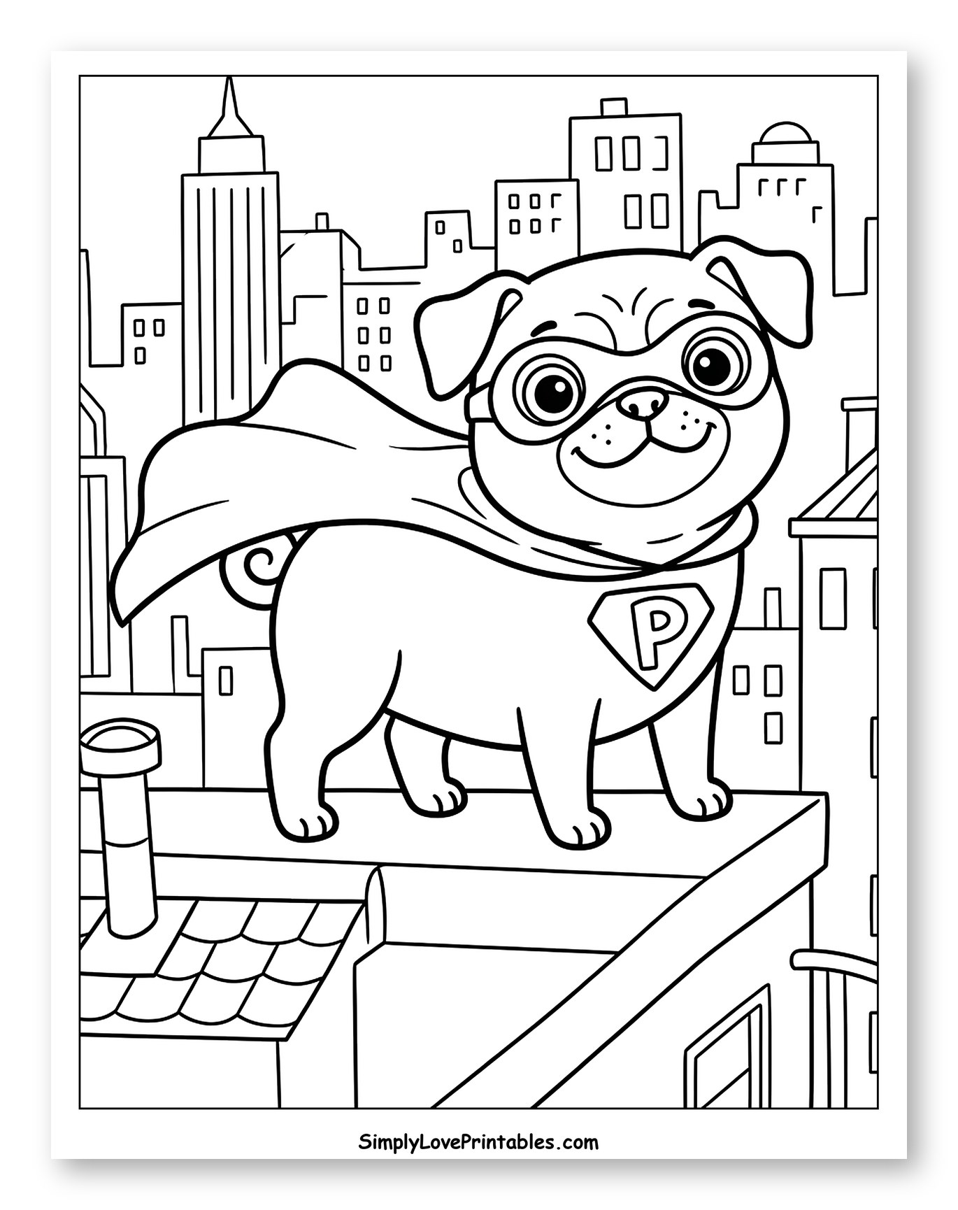 Superhero Pug on City Rooftop