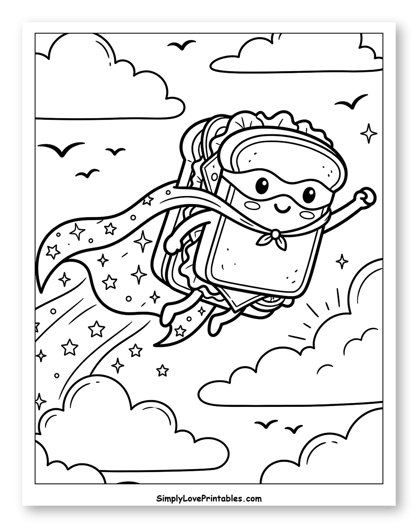 Superhero Sandwich Flying Through Clouds