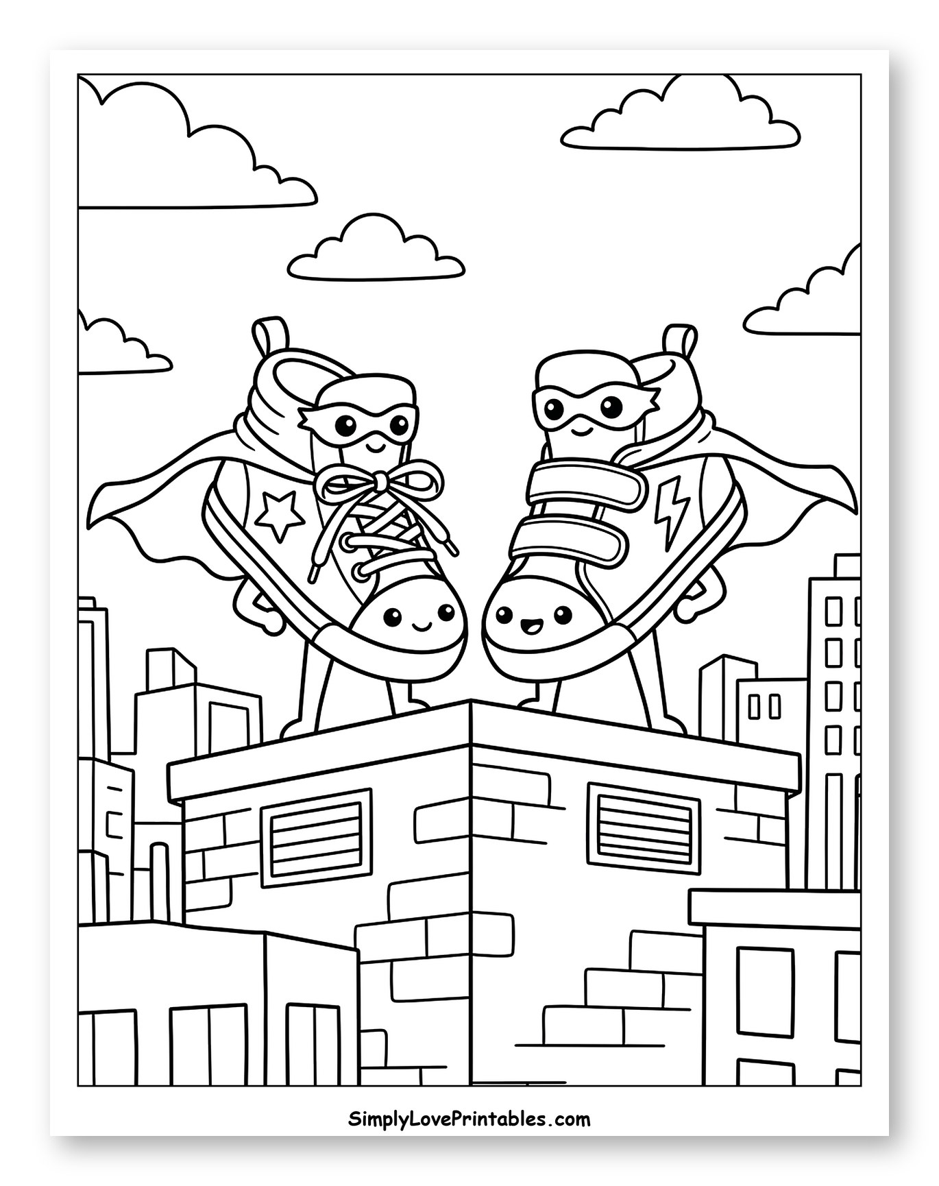 Superhero Shoes on a City Rooftop Coloring Page for Kids