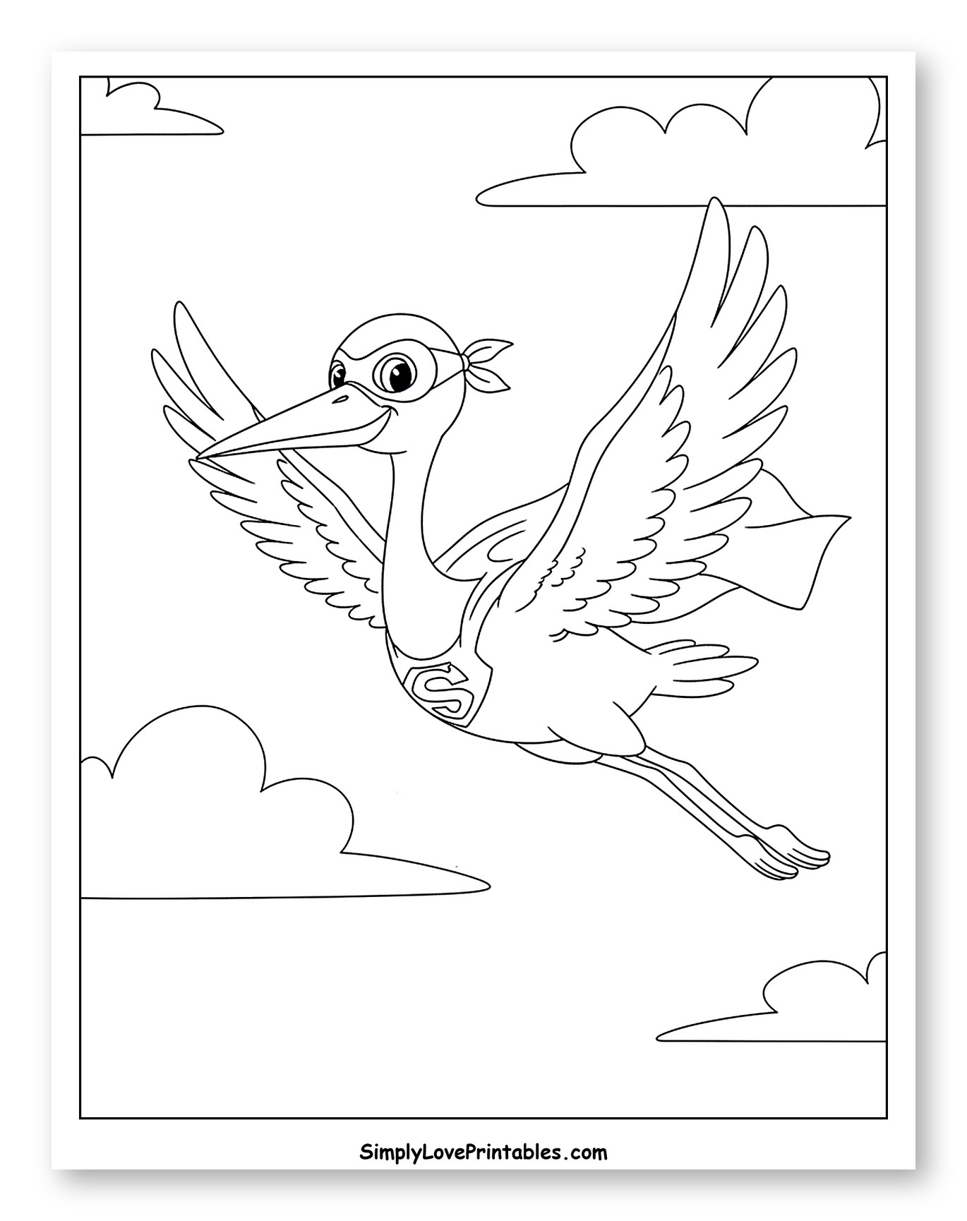 Superhero Stork Flying Over City Buildings