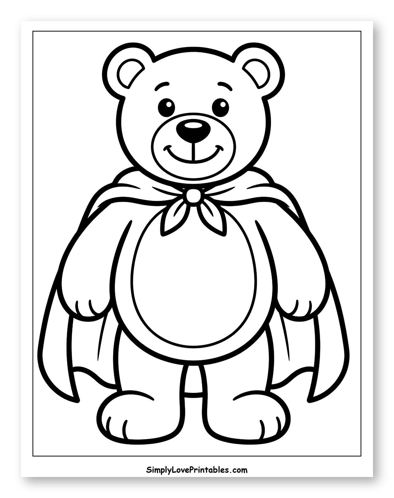 Superhero Teddy Bear Wearing a Cape Coloring Sheet for Toddlers