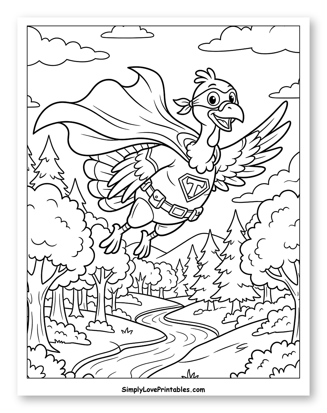 Superhero Turkey Above Woodland River
