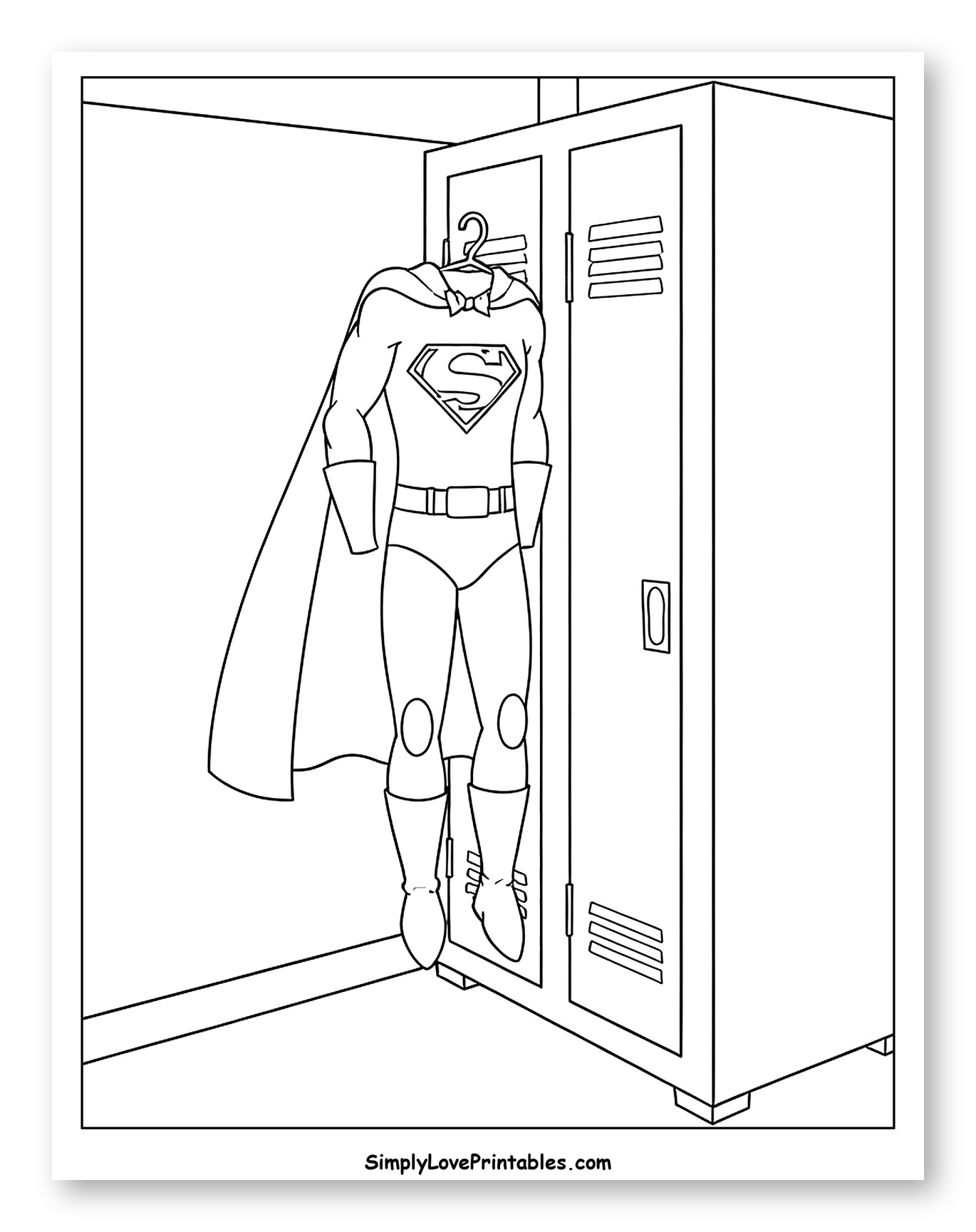 Superman's Costume in an Open Locker Coloring Sheet for Kids