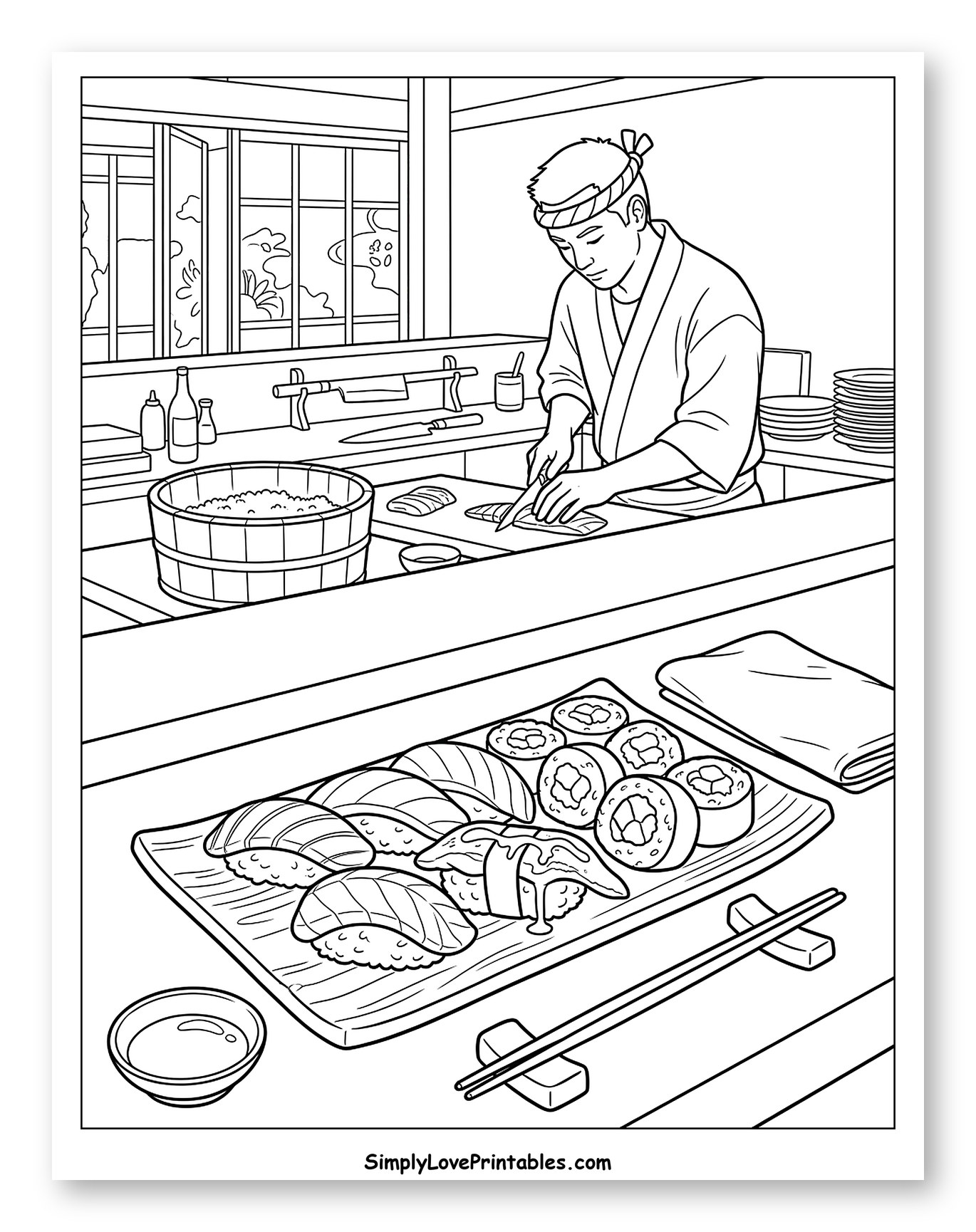 Sushi Chef Preparing Fresh Nigiri and Rolls