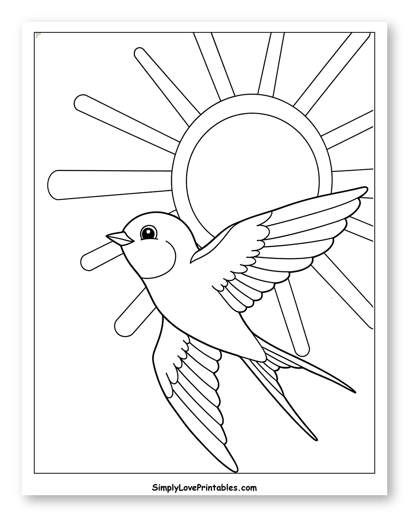 Swallow Flying with a Sun Coloring Page for Toddlers