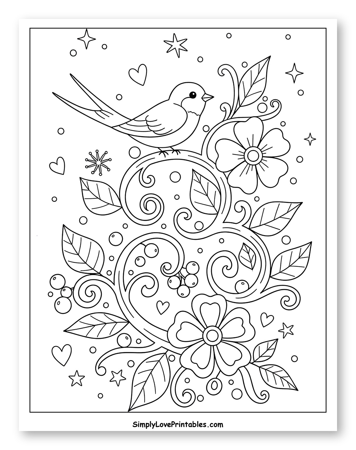 Swallow on Intricate Swirling Floral Design