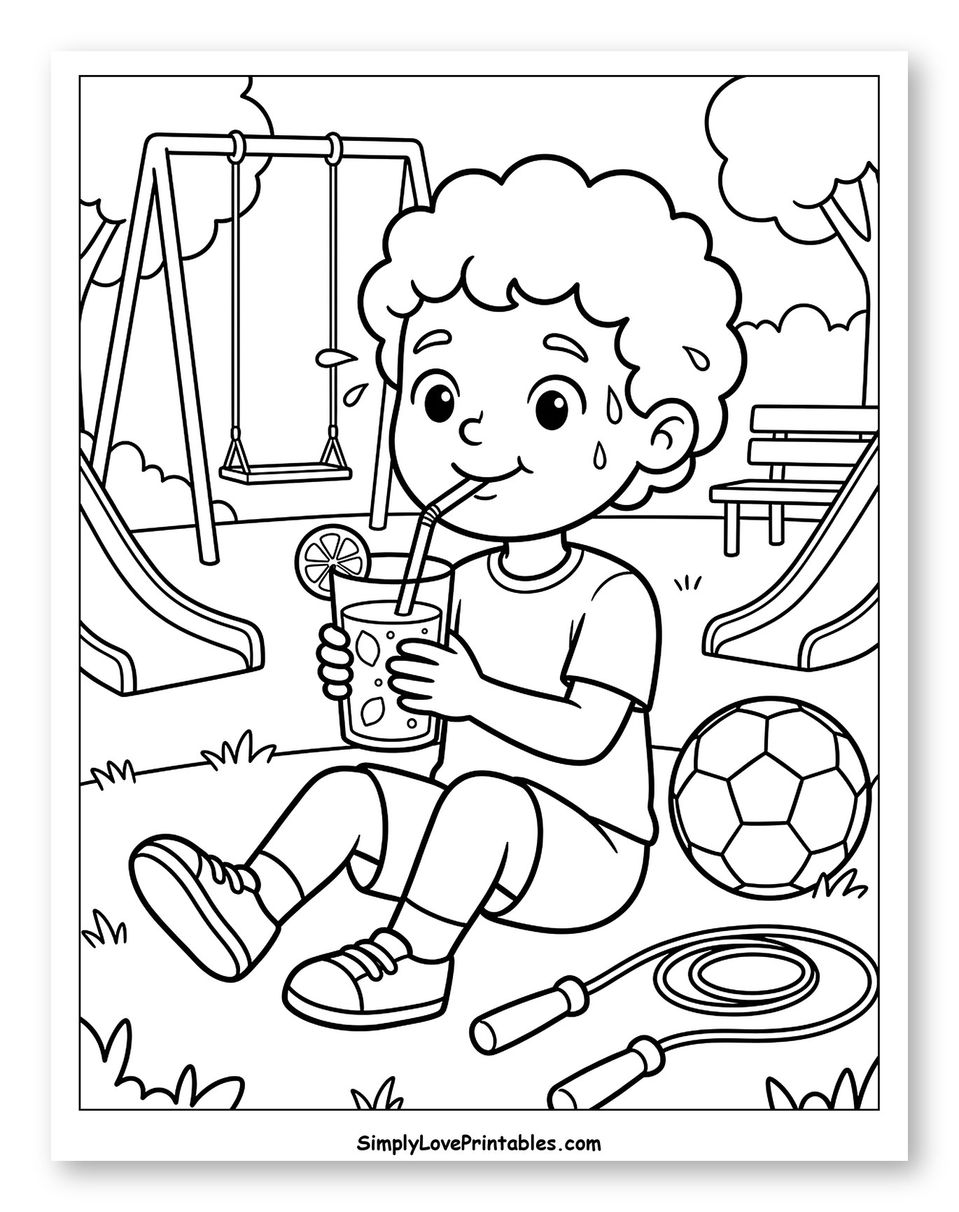 Sweaty Boy Enjoying Lemonade After Play