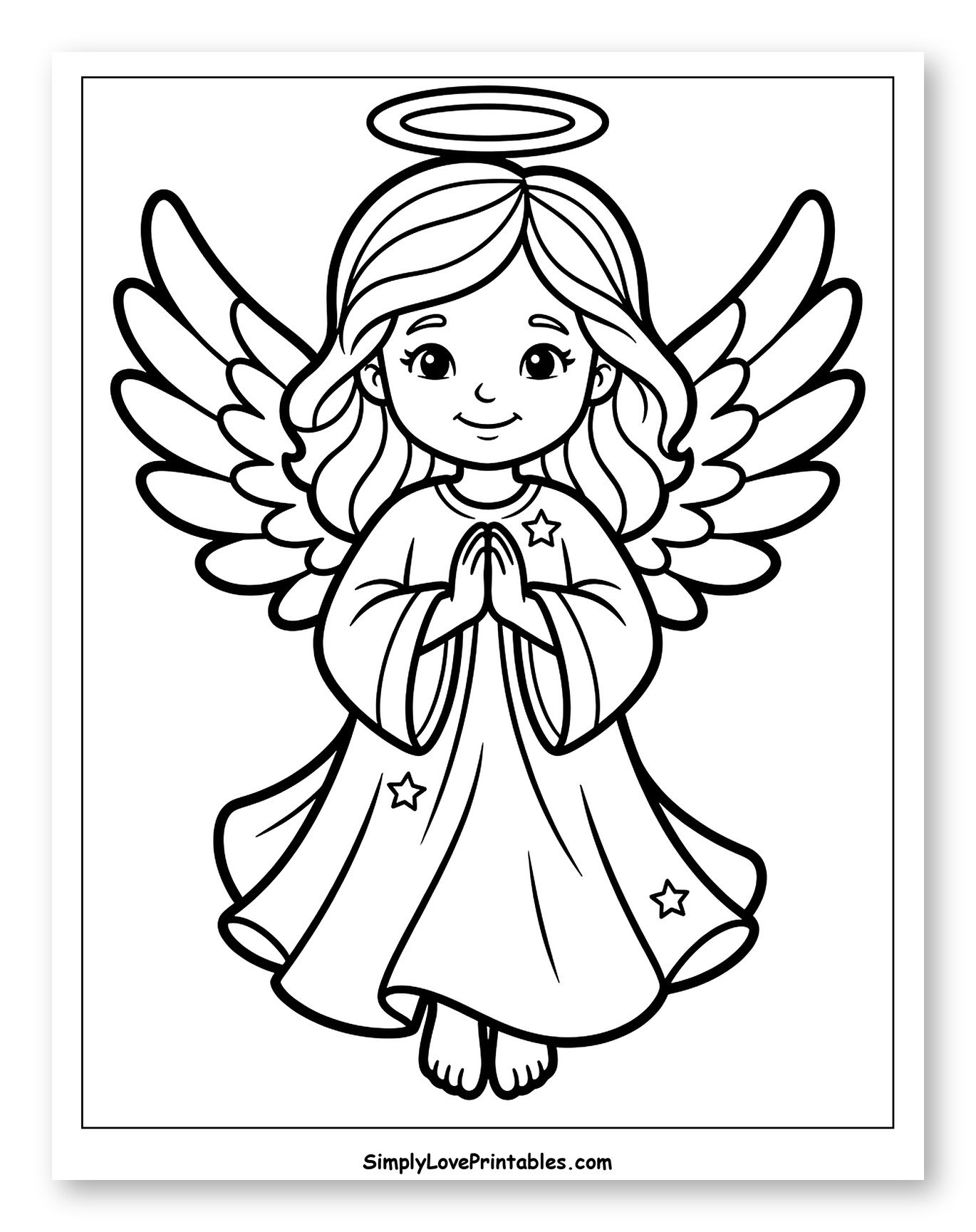 Sweet Angel with Halo and Wings Coloring Sheet for Toddlers