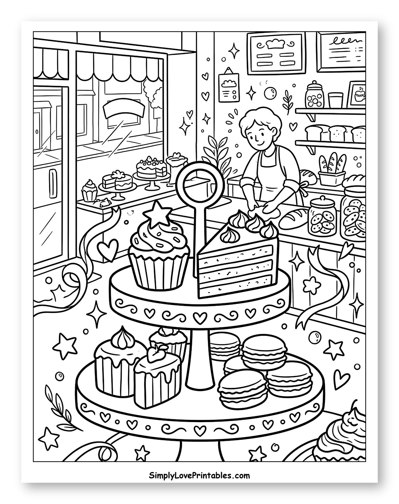 Sweet Bakery Treats Display Coloring Page for Adults