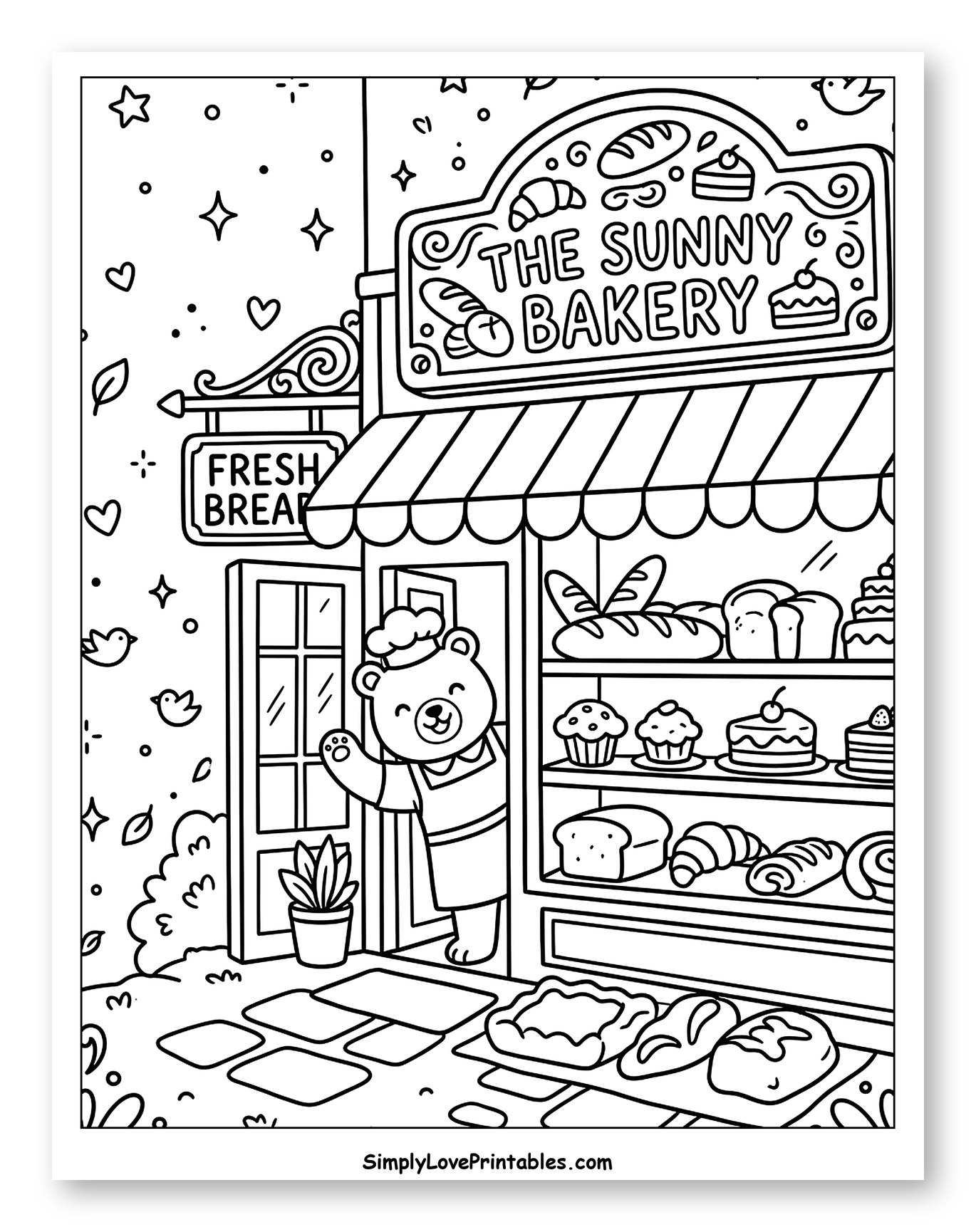 Sweet Bear Chef at Sunny Bakery Coloring Sheet for Adults