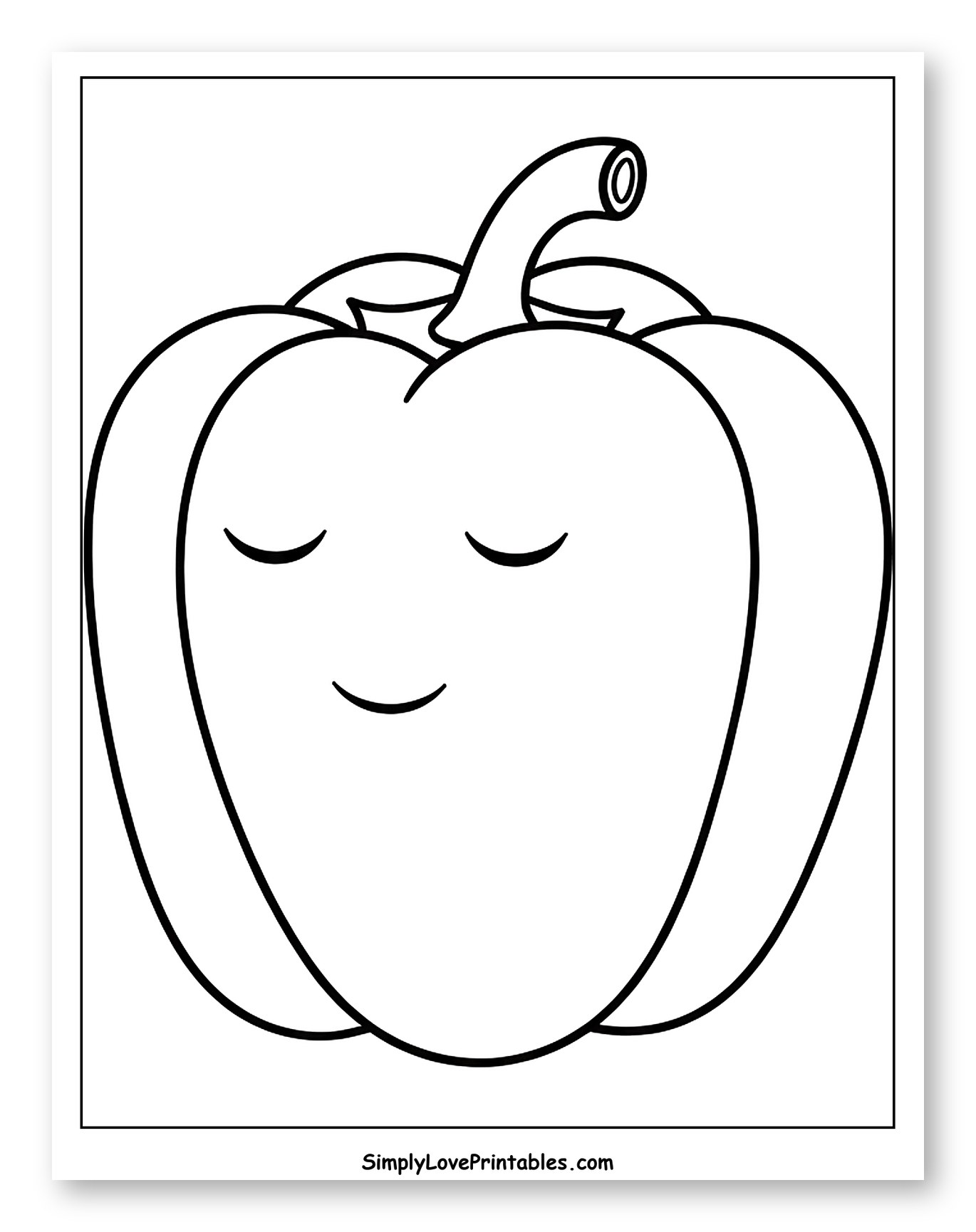 Sweet Bell Pepper with Peaceful Face Coloring Page for Toddlers