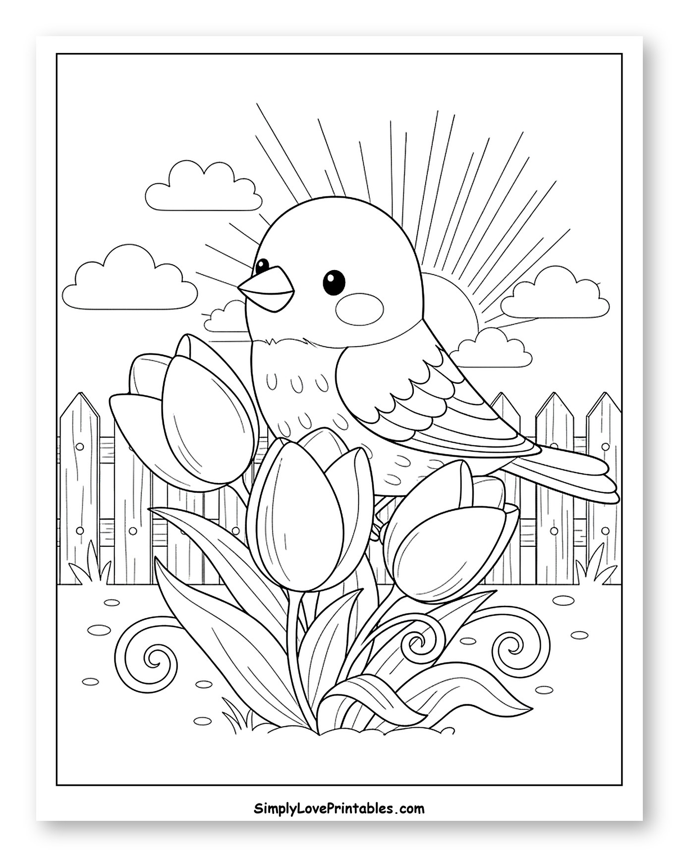Sweet Bird Amidst Blooming Tulips in Garden