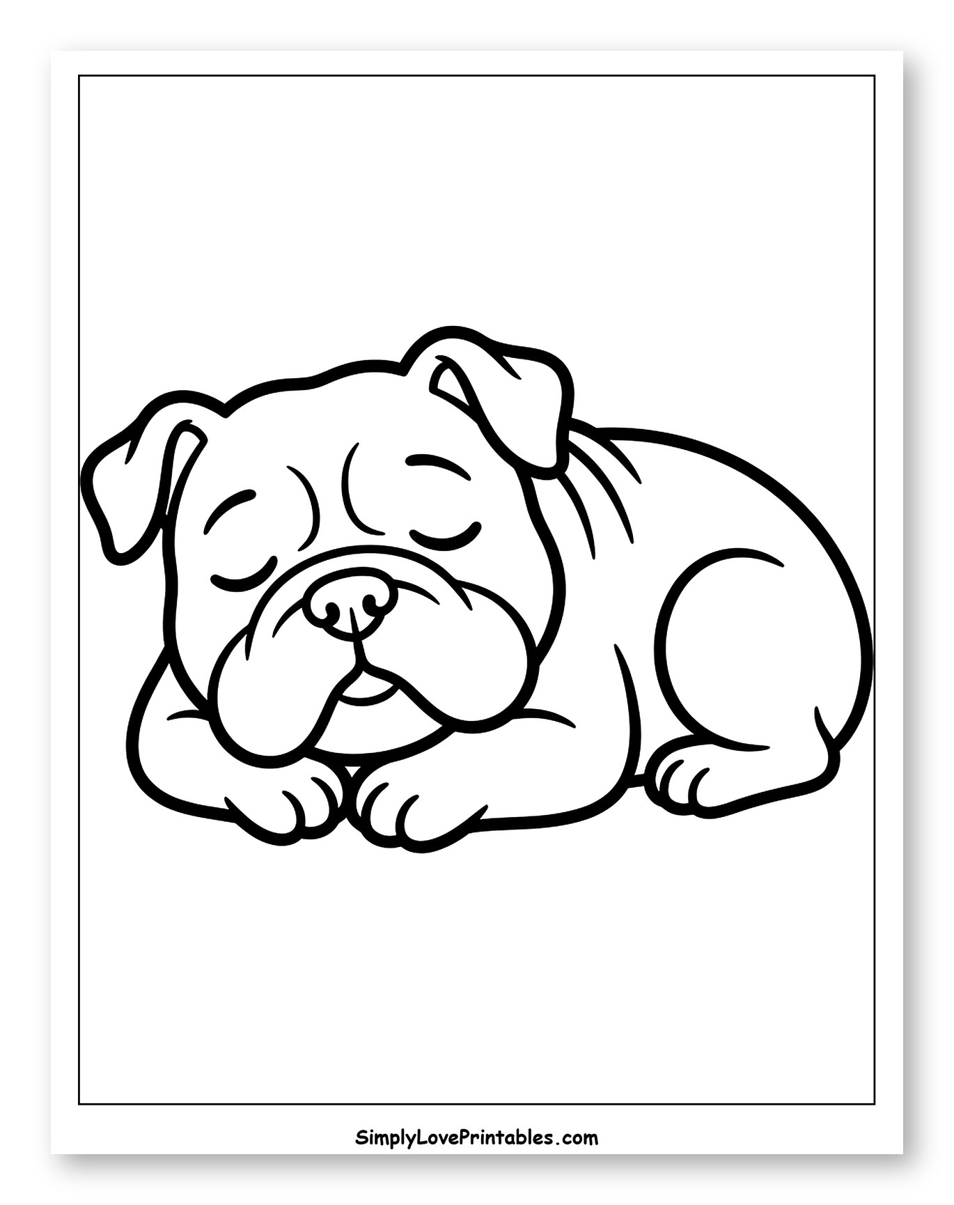 Sweet Bulldog Puppy Sleeping Soundly to Color for Toddlers