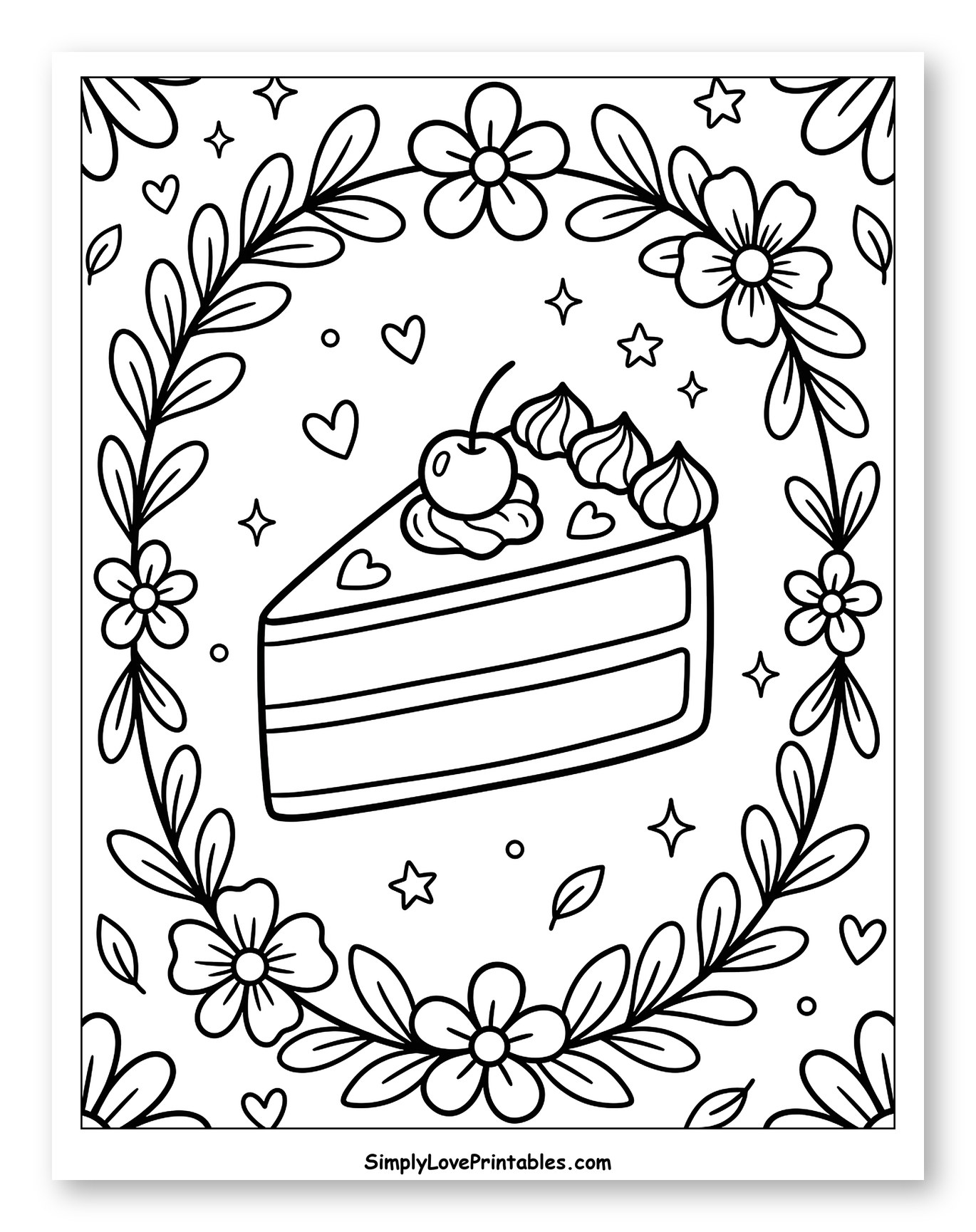 Sweet Cake Slice with Floral Border