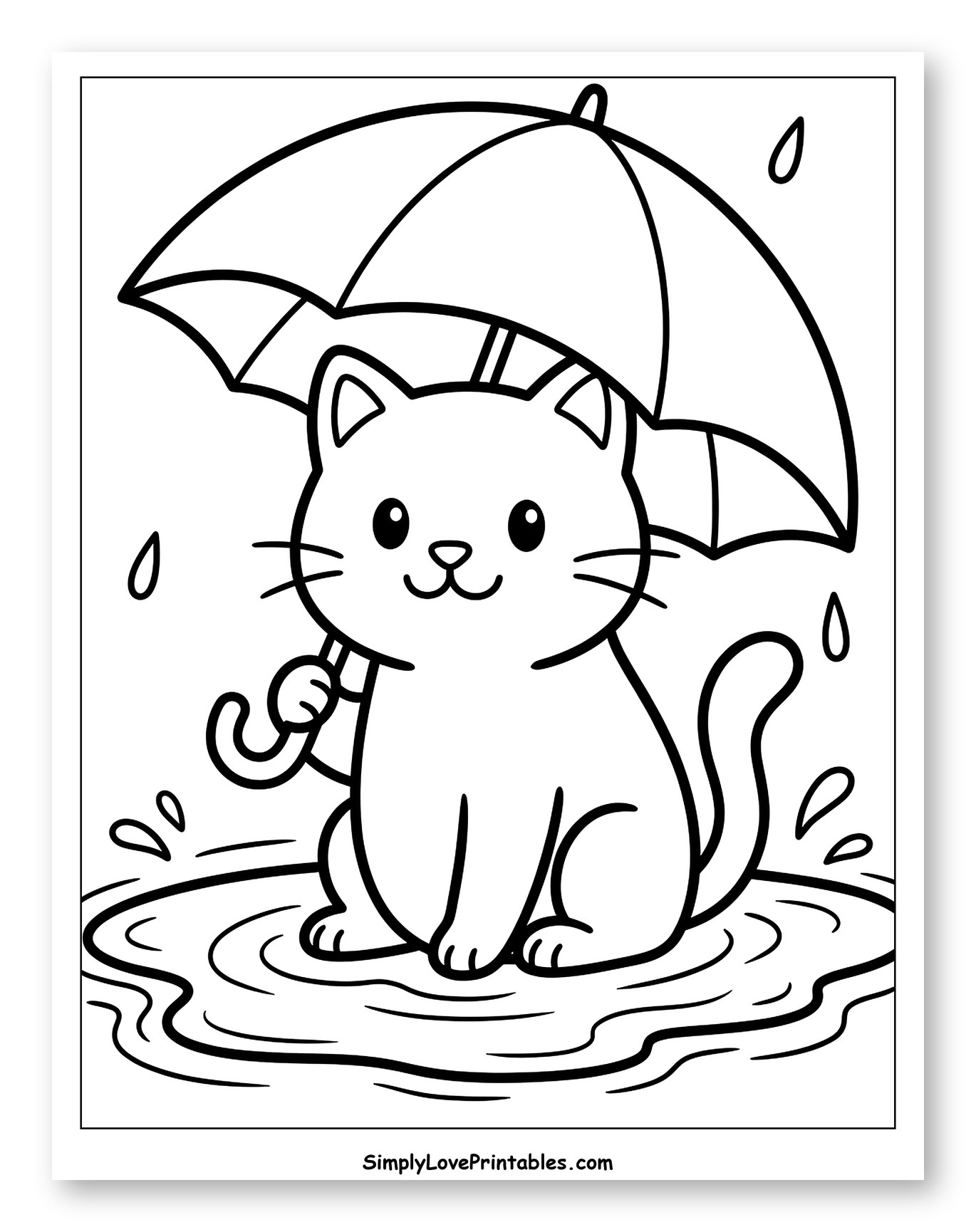 Sweet Cat Under Umbrella in Puddle