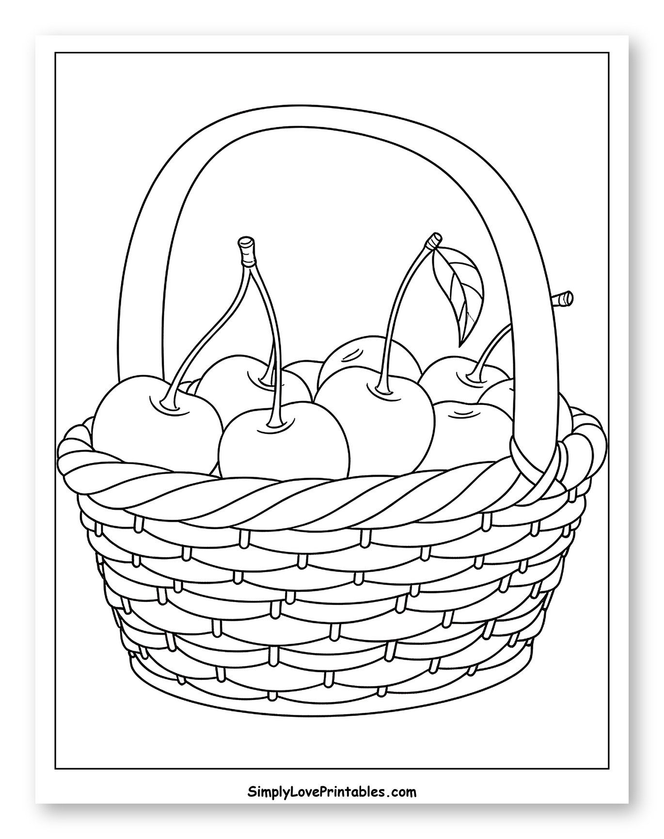 Sweet Cherries in a Wicker Basket to Color for Toddlers