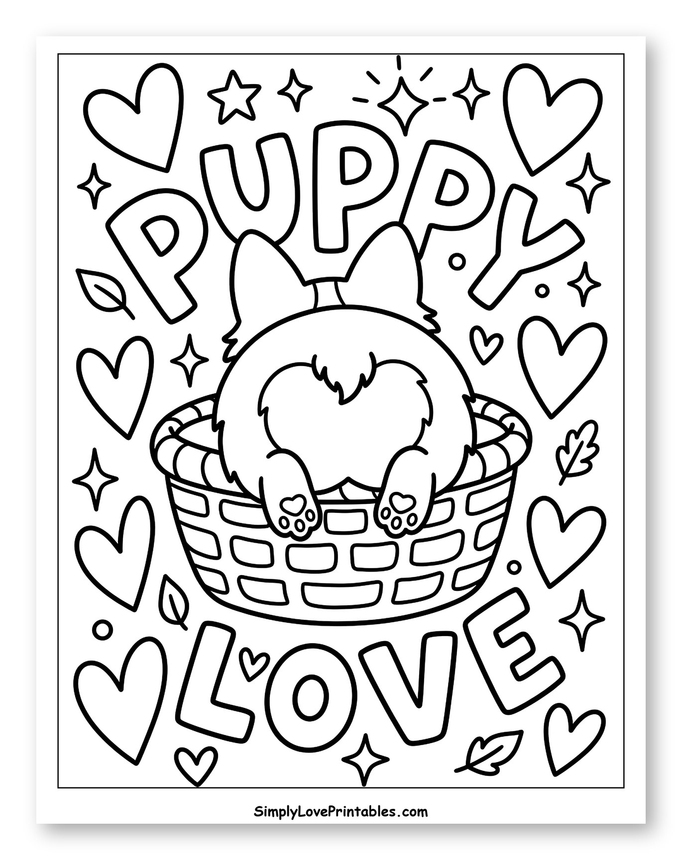 Sweet Corgi Puppy Love in Basket