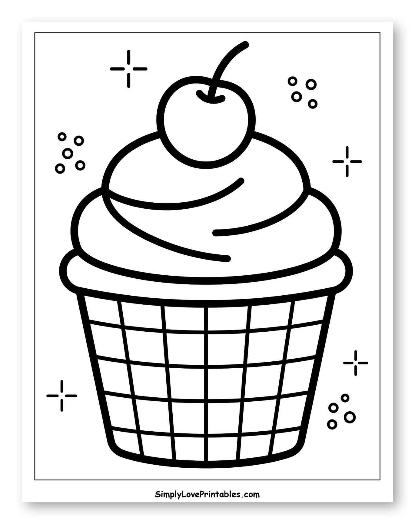 Sweet Cupcake with Cherry Topping Coloring Sheet for Toddlers