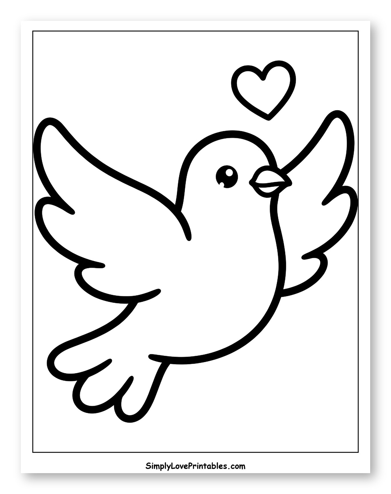 Sweet Dove Flying with Love Heart to Color for Toddlers